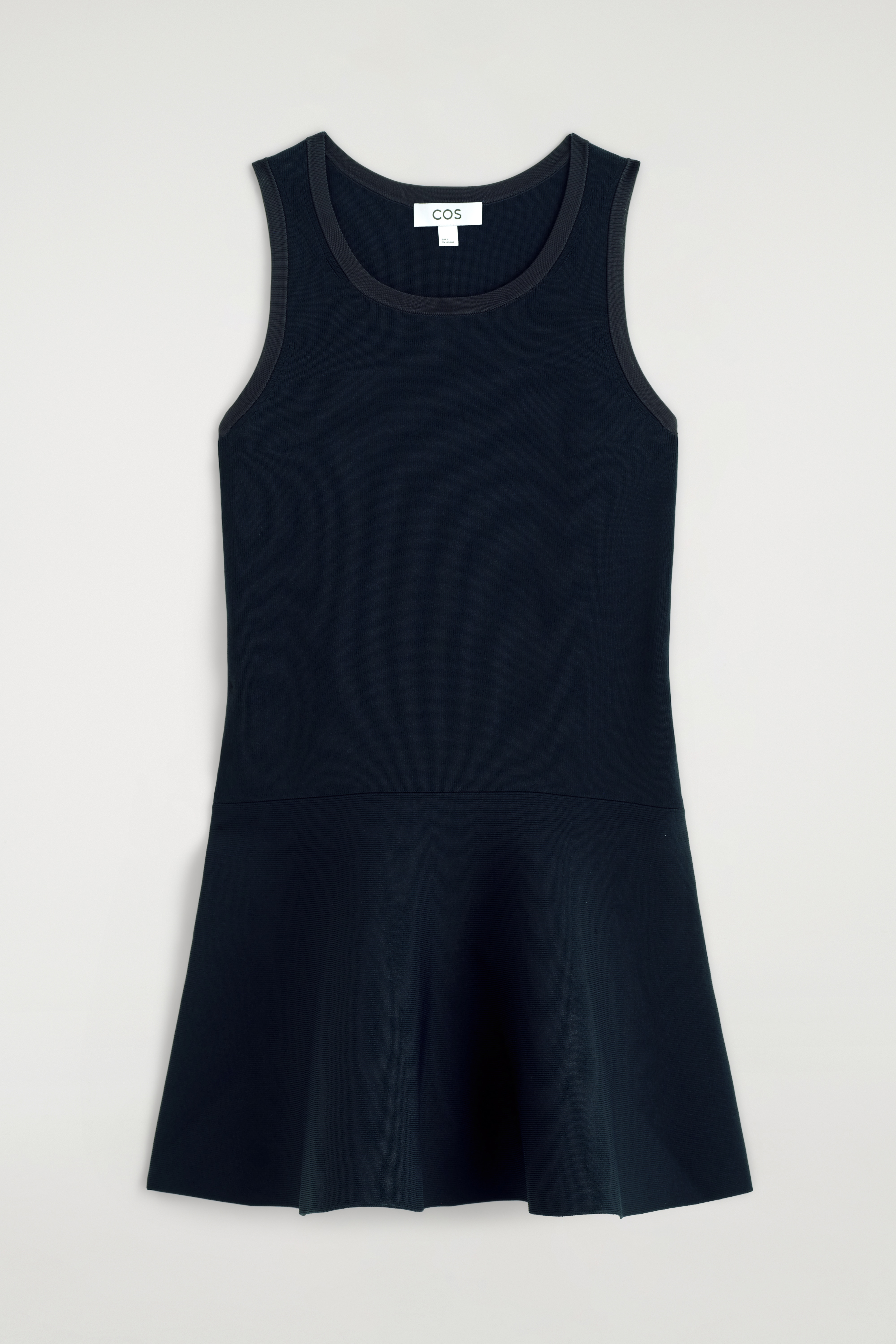 FLARED KNITTED MINI DRESS - כחול נייבי/ORANGE