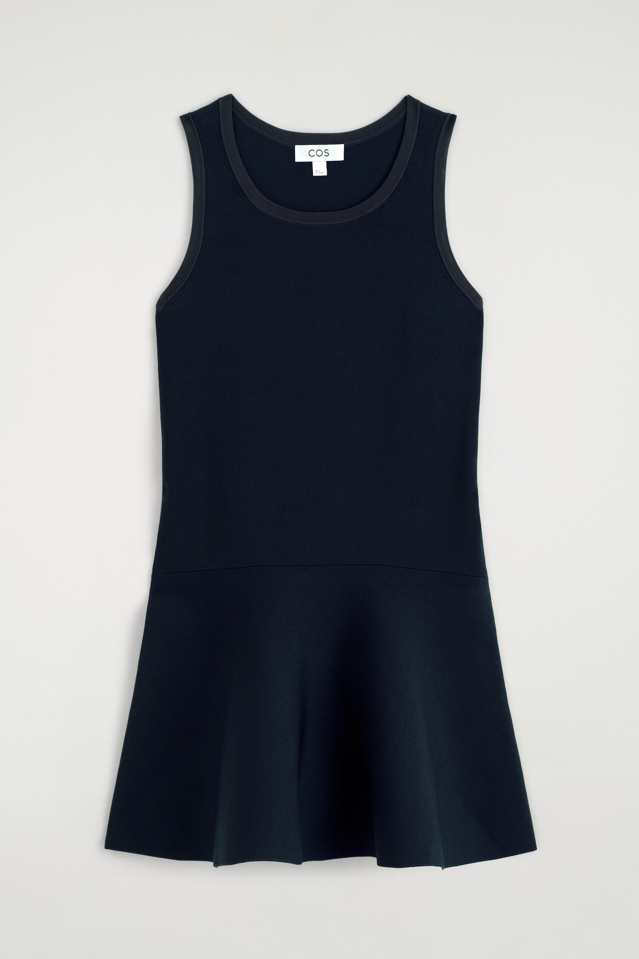 FLARED KNITTED MINI DRESS — NAVY