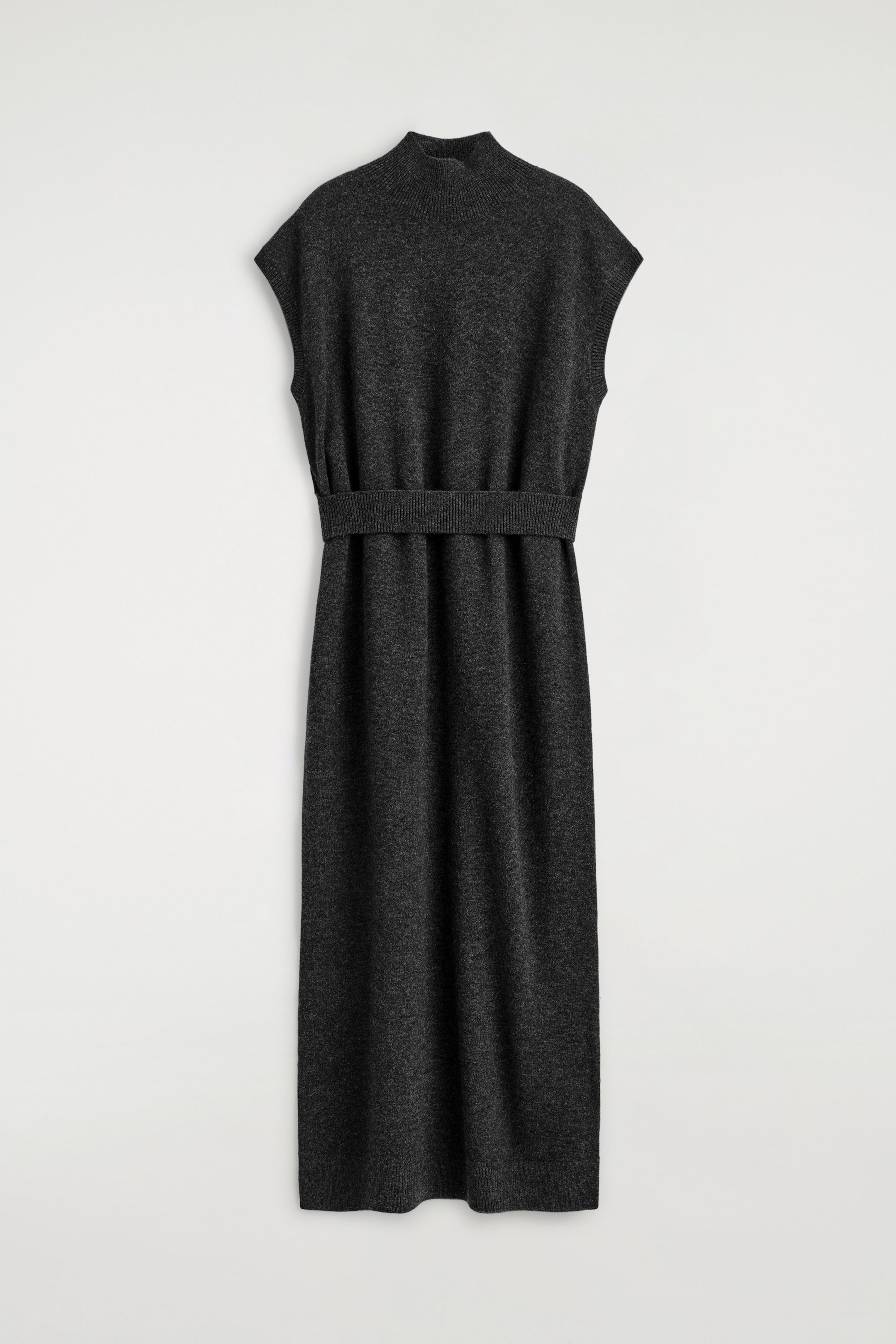 BELT-DETAIL MERINO WOOL FUNNEL-NECK DRESS