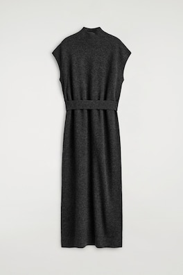 BELT-DETAIL MERINO WOOL MOCK-NECK DRESS — DARK-GRAY MÉLANGE 6