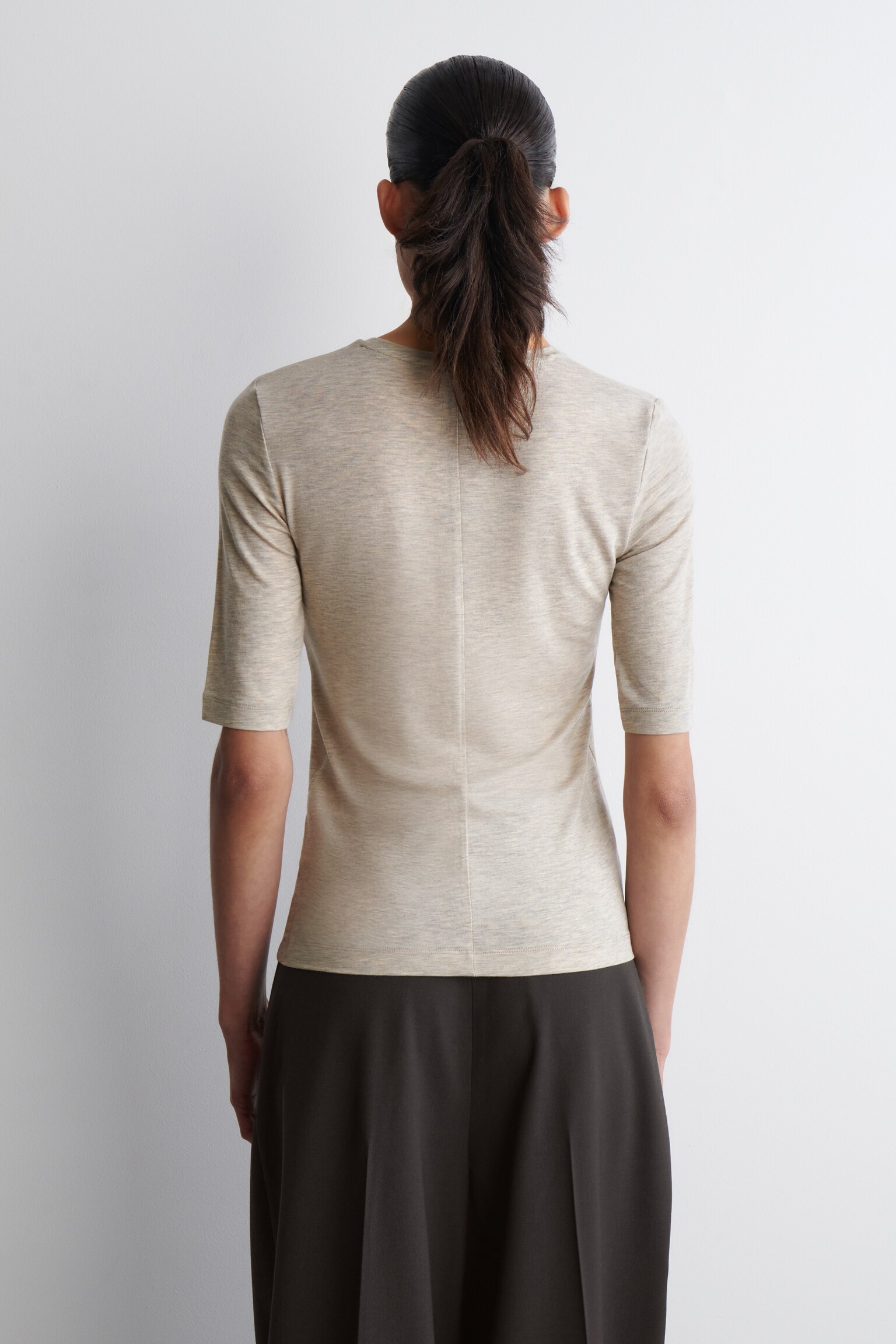 T-SHIRT SLIM LÉGER - BEIGE CLAIR CHINÉ/ROSE CLAIR/BORDEAUX - 4