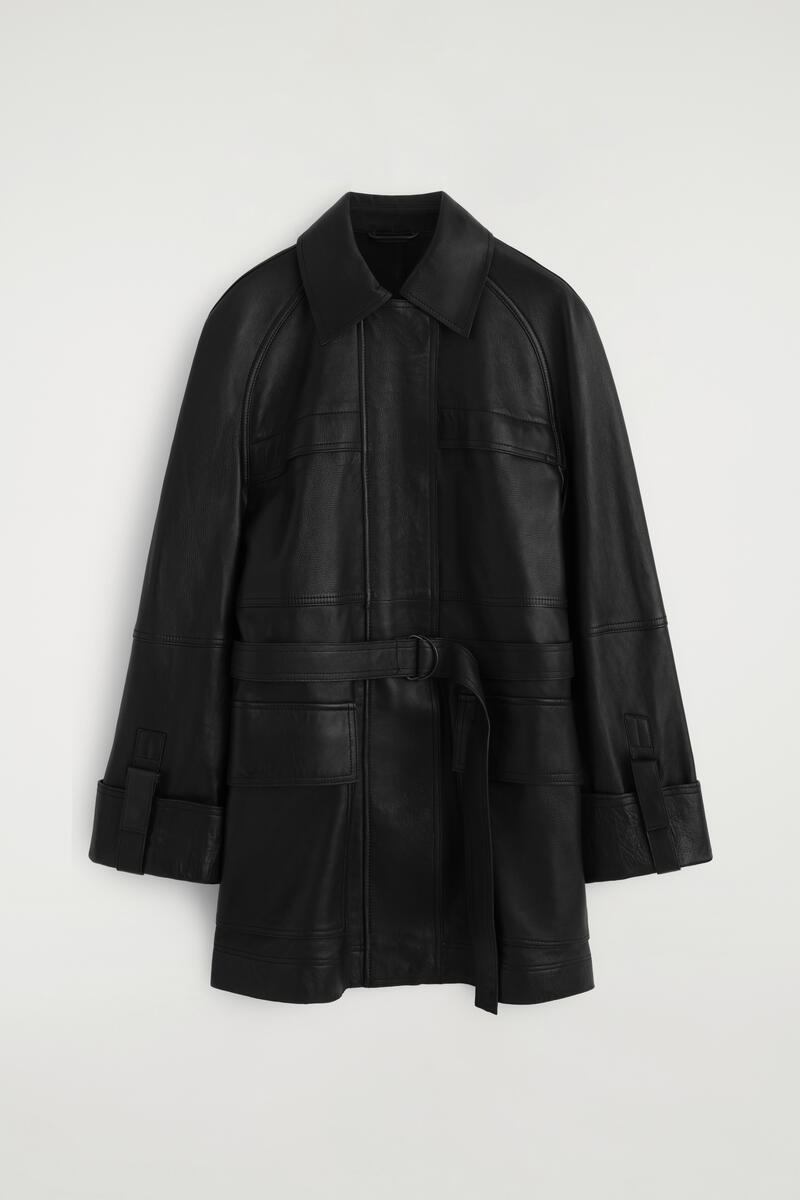 Cos Belted Leather Workwear Jacket In Black