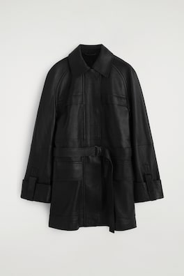 BELTED LEATHER WORKWEAR JACKET — BLACK 10