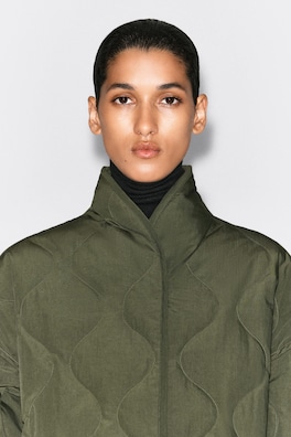 SHAWL-COLLAR QUILTED JACKET — KHAKI 2