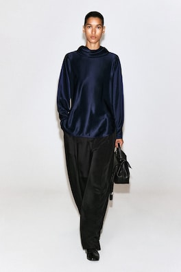 COWL-NECK SATIN BLOUSE — MIDNIGHT BLUE 3