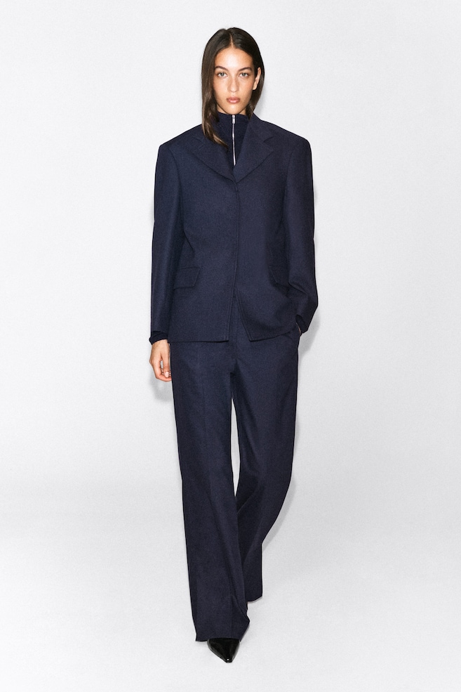 WOOL-BLEND FLARED PANTS — NAVY