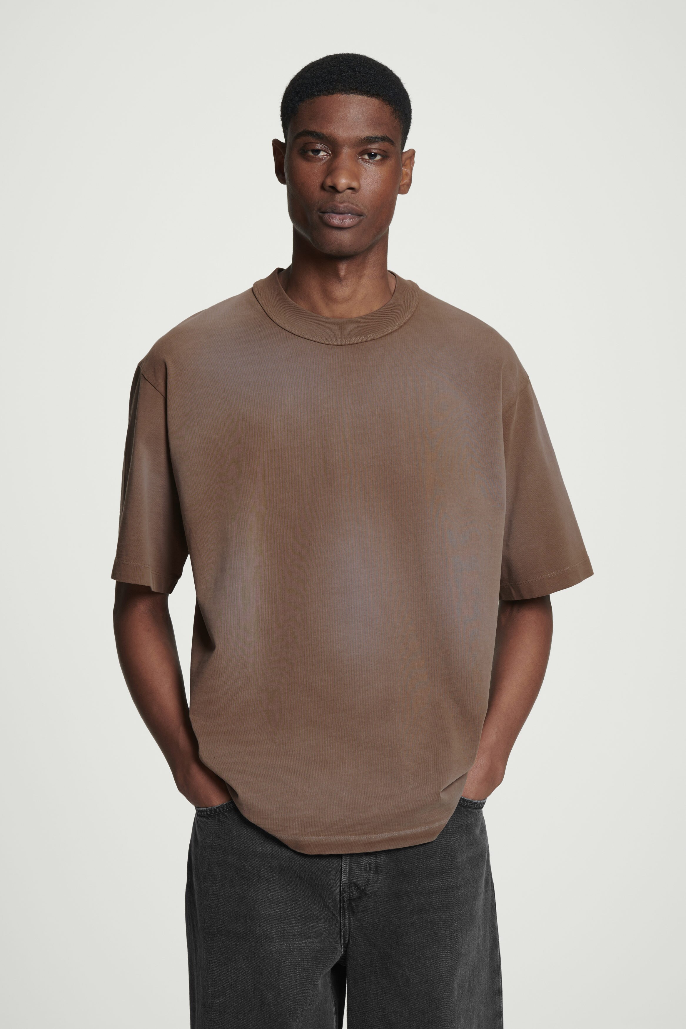 OVERSIZED WASHED-JERSEY MOCK-NECK T-SHIRT - BROWN | COS