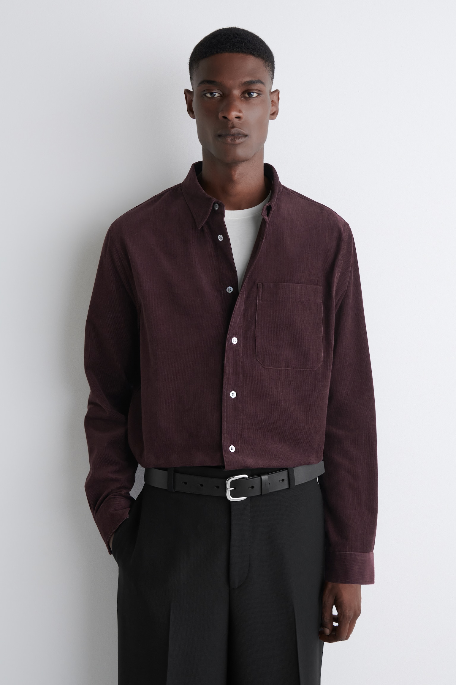 RELAXED CORDUROY SHIRT - BURGUNDY