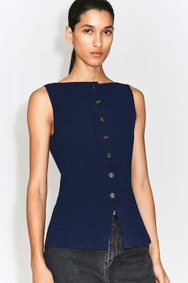 COTTON-BLEND CREPE VEST — NAVY 6