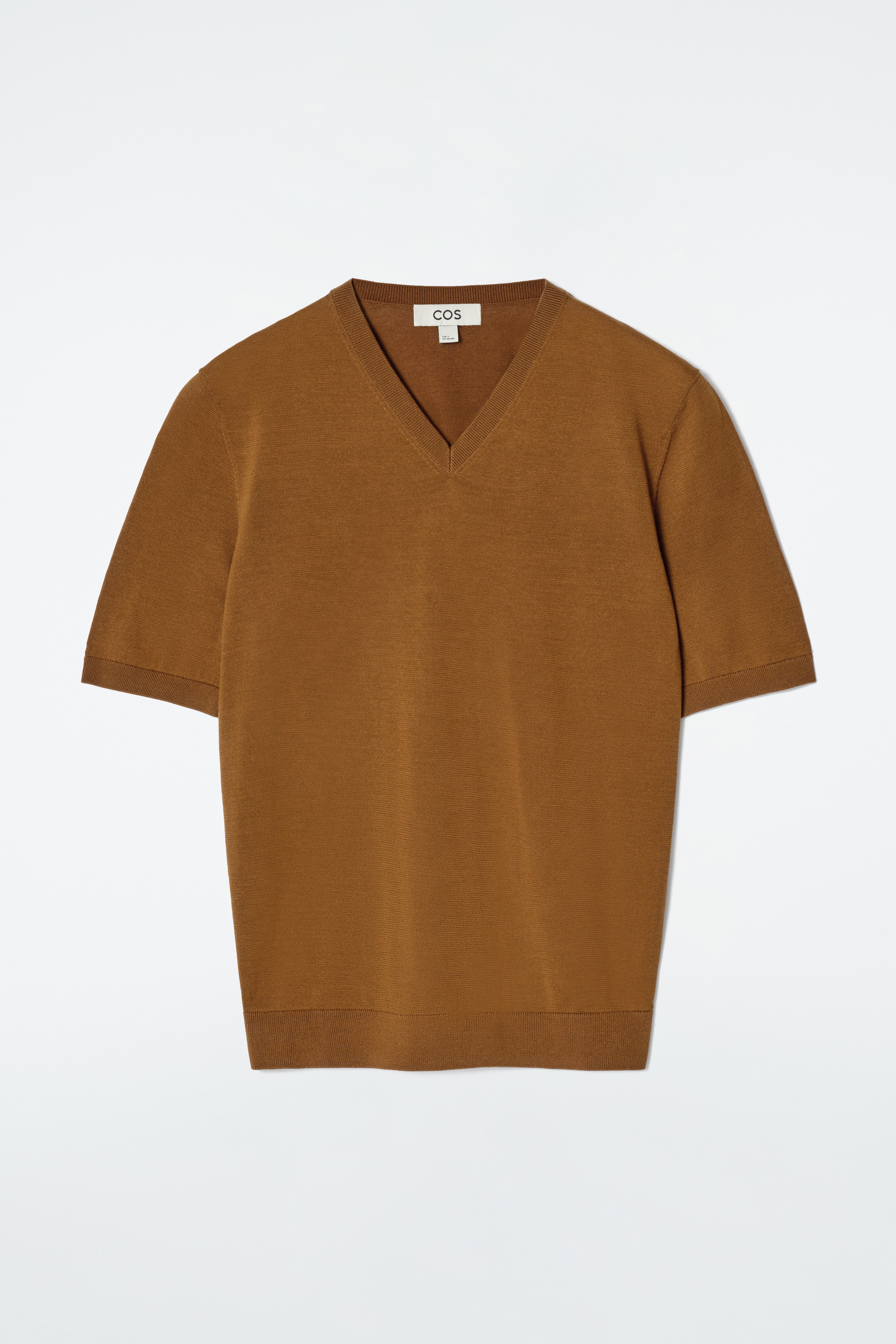 PLETENÉ BAVLNĚNÉ V-NECK TRIČKO - OKROVÁ/NÁMOŘNICKÁ