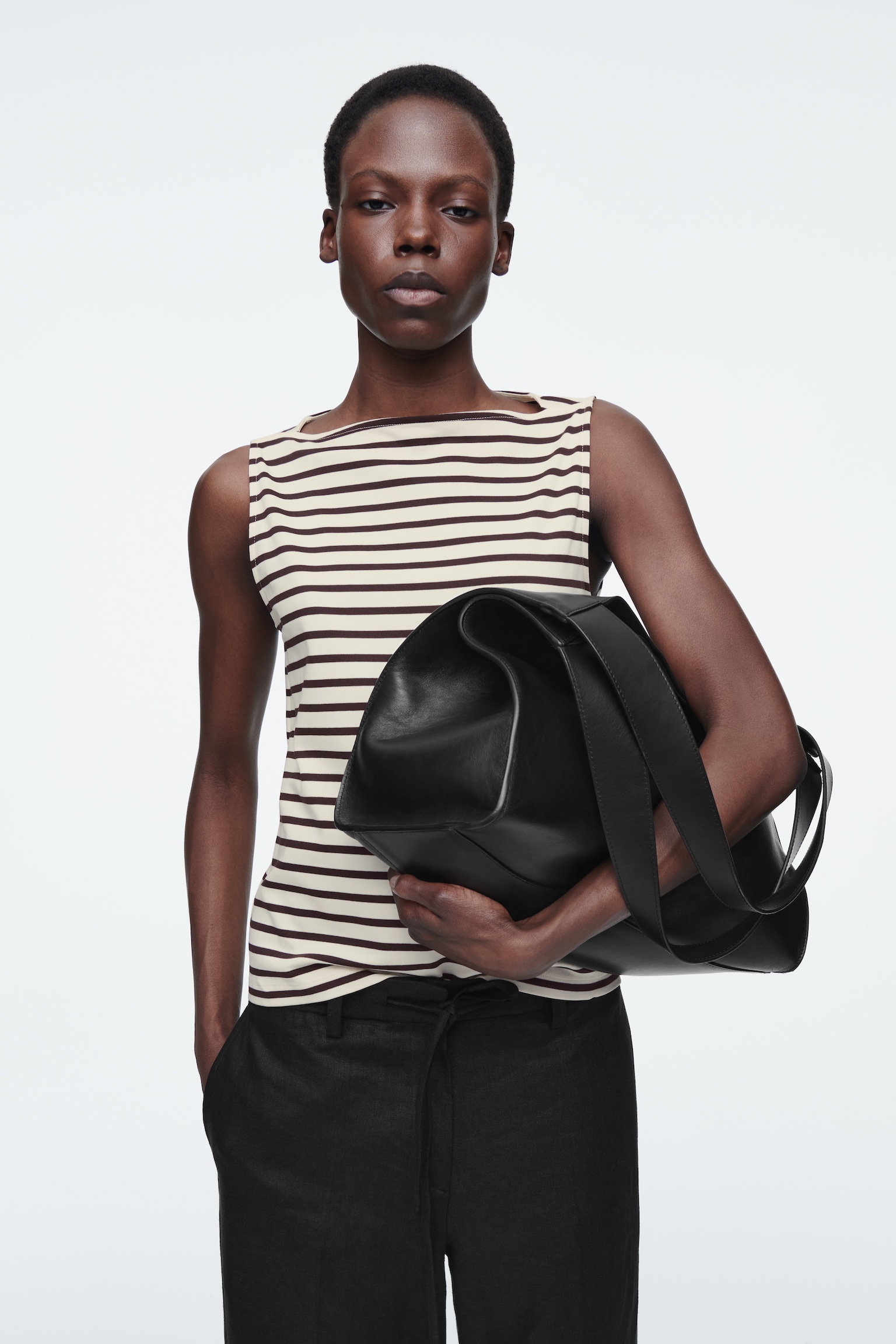BOAT-NECK TANK TOP - IVORY / BROWN / STRIPED/KHAKI/NAVY
