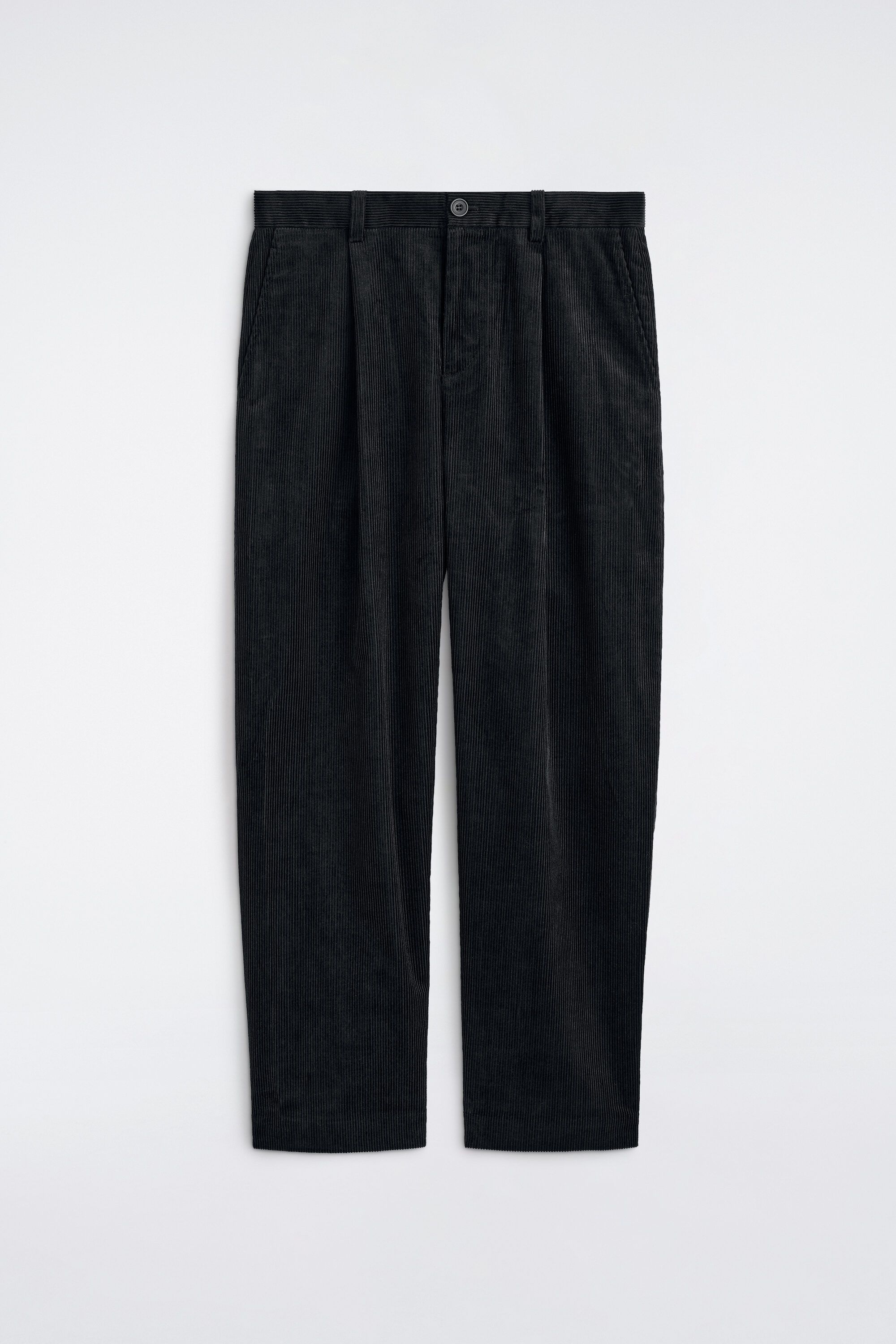 PLEATED RELAXED-FIT TAPERED CORDUROY PANTS - BLACK | COS US