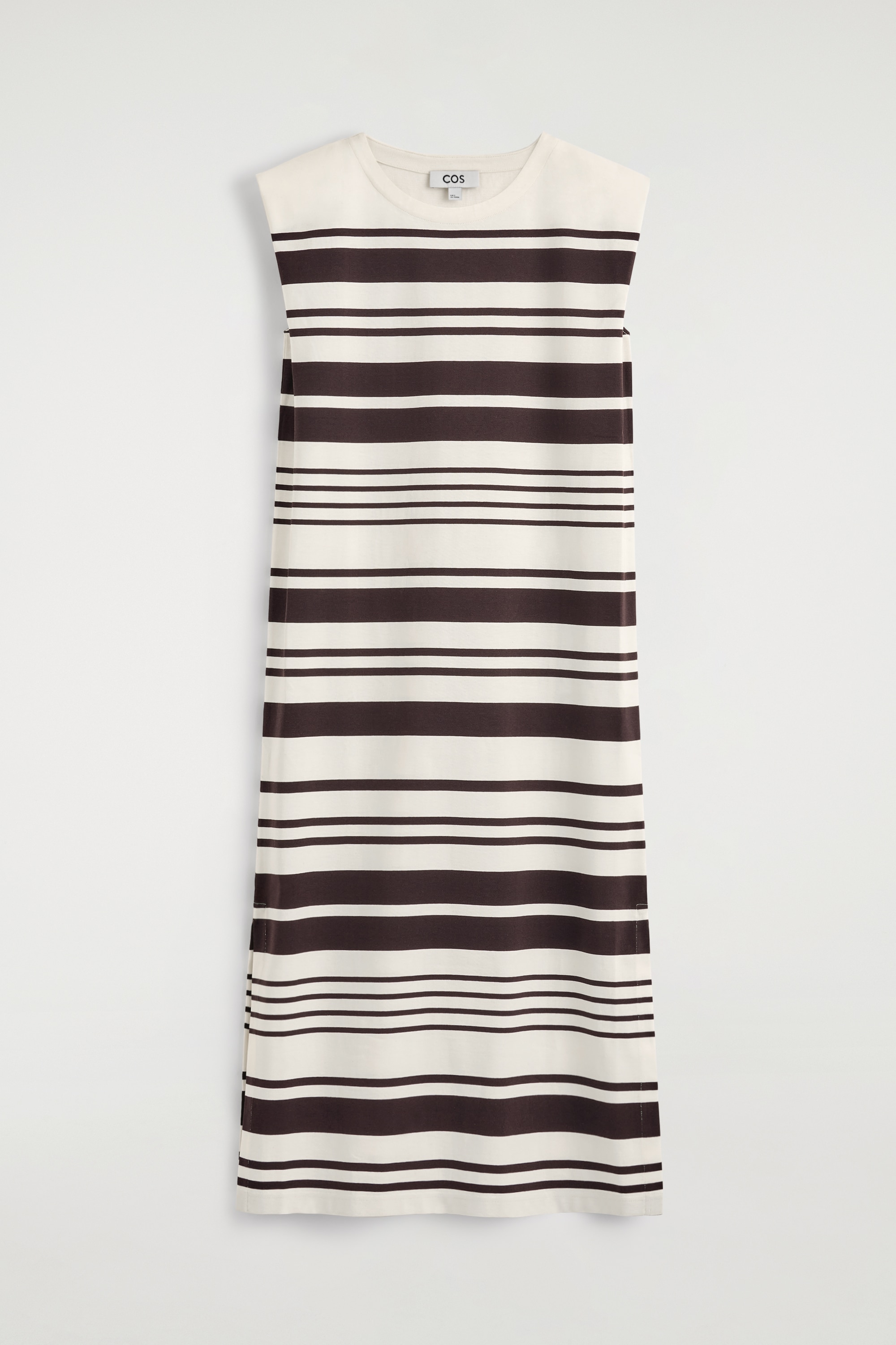 Midi-jurk van katoenjersey met geplooide schouder - WIT / BRUIN / GESTREEPT/MARINEBLAUW
