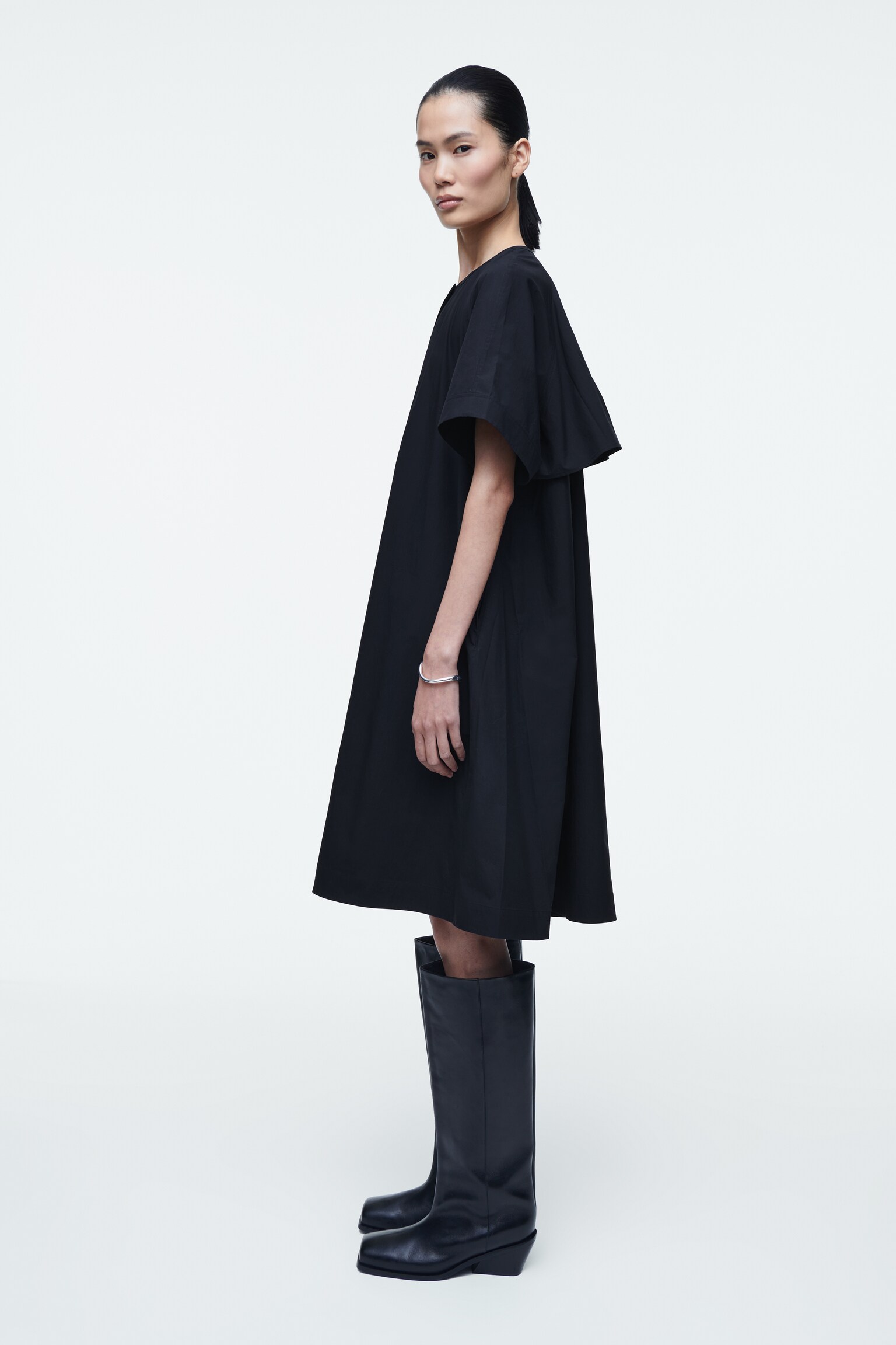ROBE MIDI OVERSIZE EN POPELINE ÉVASÉE - BLEU MARINE - 3