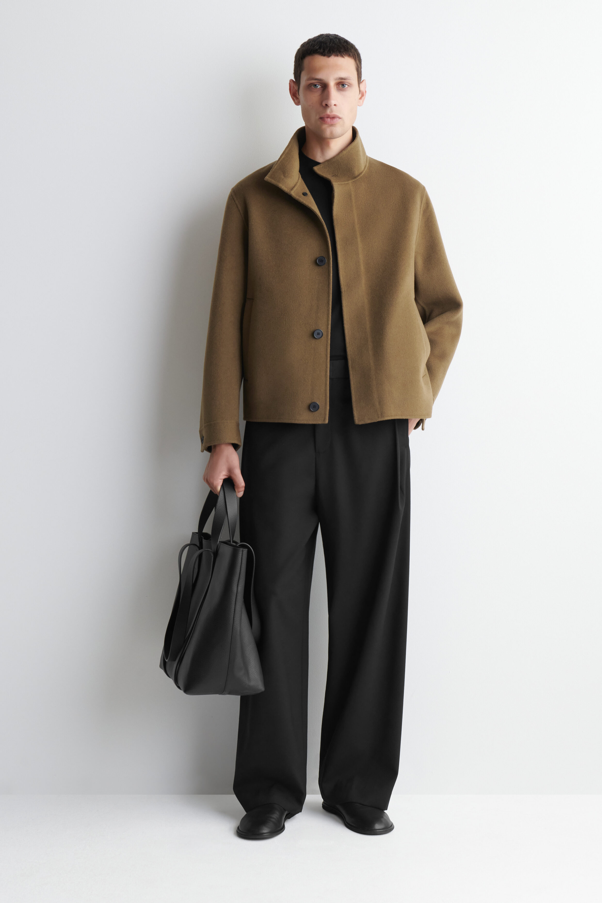 DOUBLE-FACED WOOL MOCK-NECK JACKET - DARK BEIGE | COS US
