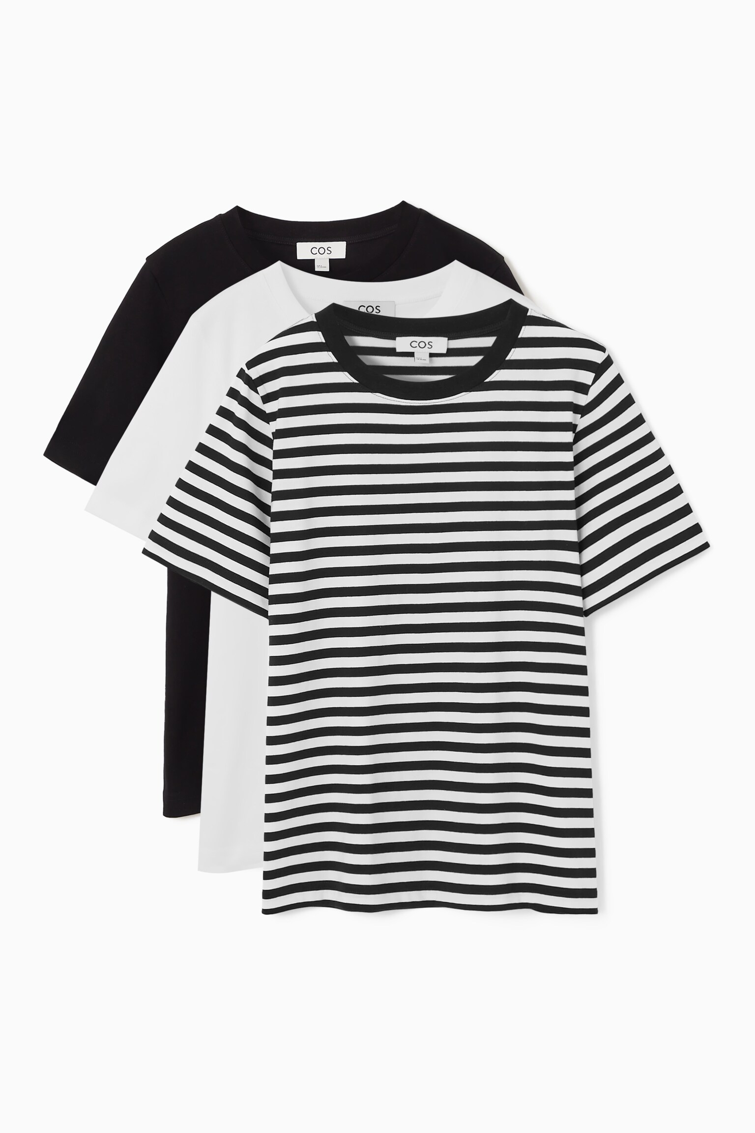 3-PACK 24/7 REGULAR T-SHIRTS - BLACK / WHITE / STRIPED - 2