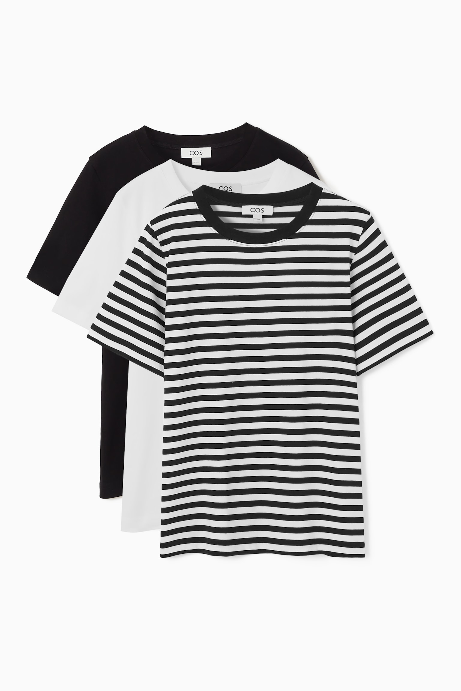 3-PACK 24/7 REGULAR T-SHIRTS - BLACK / WHITE / STRIPED - 3
