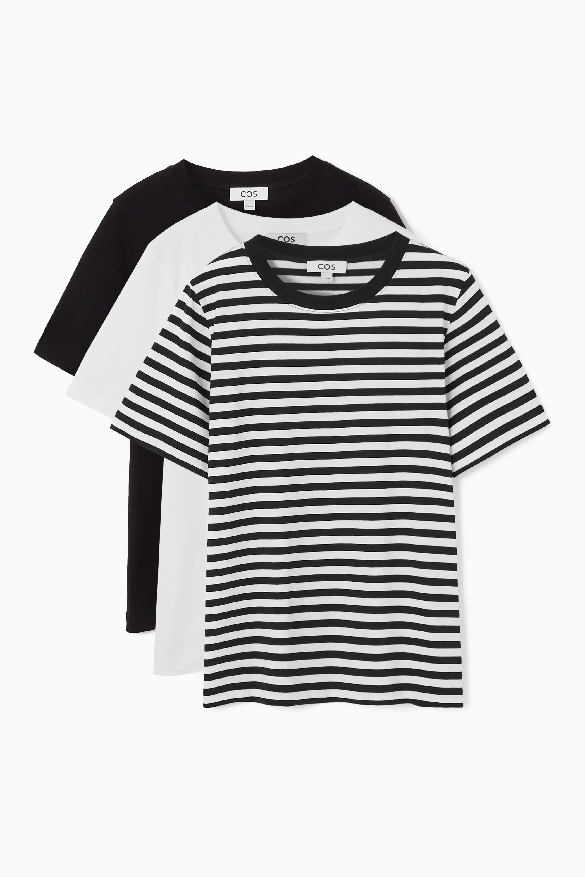 3-PACK 24/7 REGULAR T-SHIRTS - BLACK / WHITE / STRIPED | COS