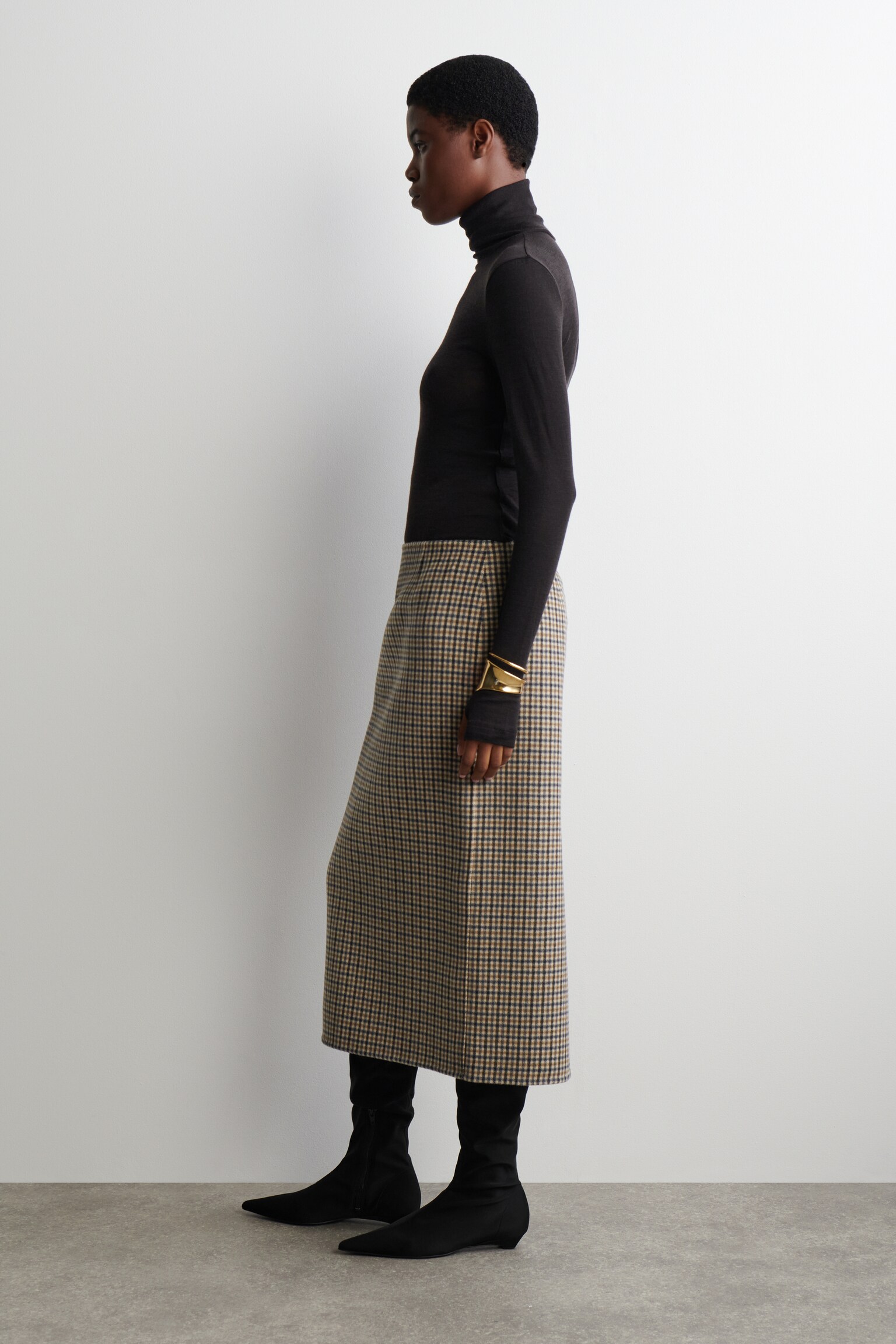 MERINO WOOL HIGH-NECK TOP - DARK BROWN/BROWN / CHECKED/BEIGE / CHECKED/BURGUNDY MÉLANGE/DARK-GREEN MÉLANGE/NAVY/BLUE / CHECKED/LIGHT-BEIGE MÉLANGE/LIGHT BLUE - 7