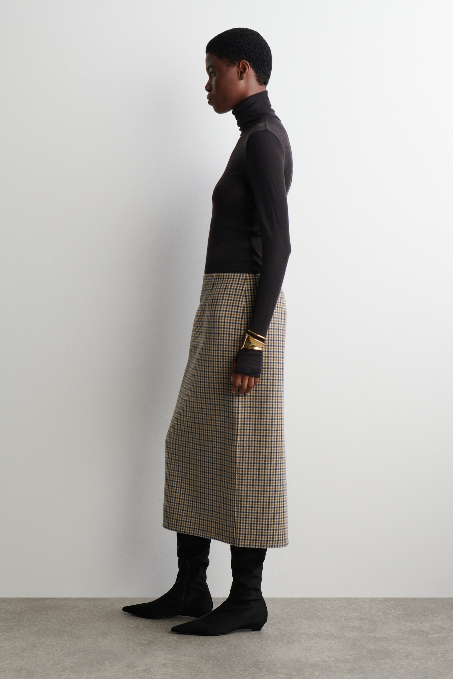 MERINO WOOL HIGH-NECK TOP - DARK BROWN/LIGHT-BEIGE MÉLANGE - 3