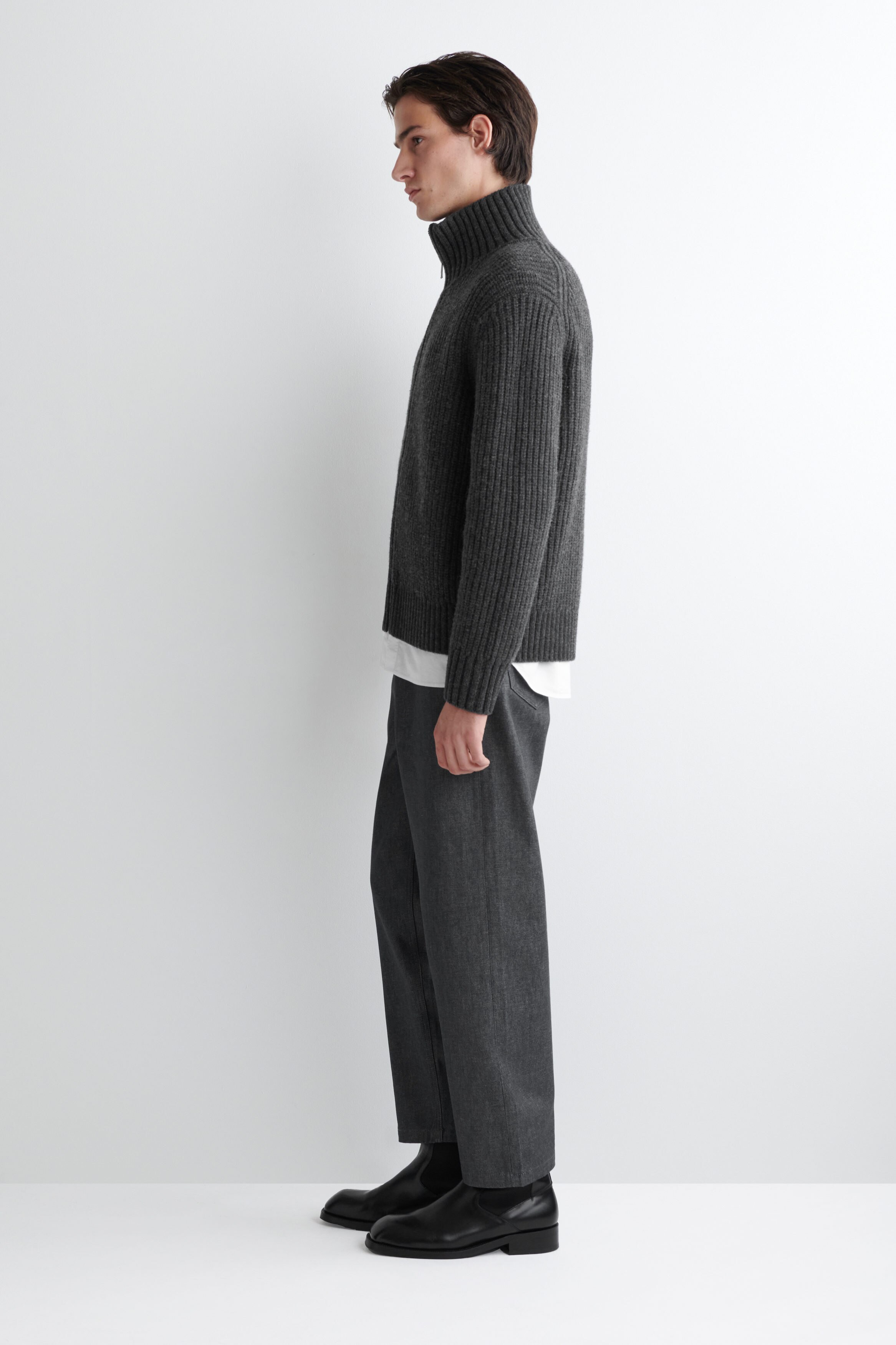 FUNNEL-NECK KNITTED WOOL JACKET - CHARCOAL | COS US