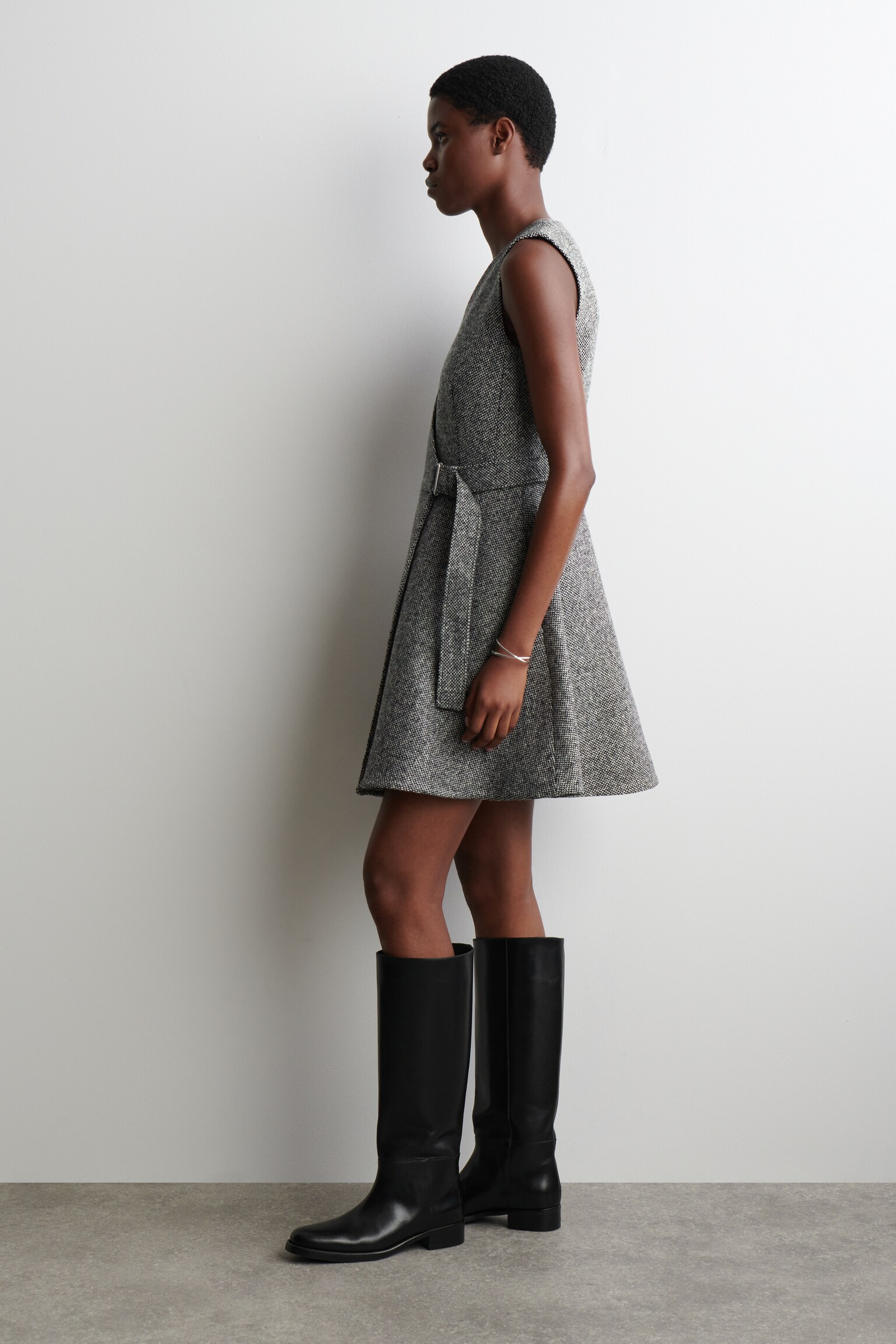 ROBE COURTE PORTEFEUILLE EN TWEED - GRIS - 5