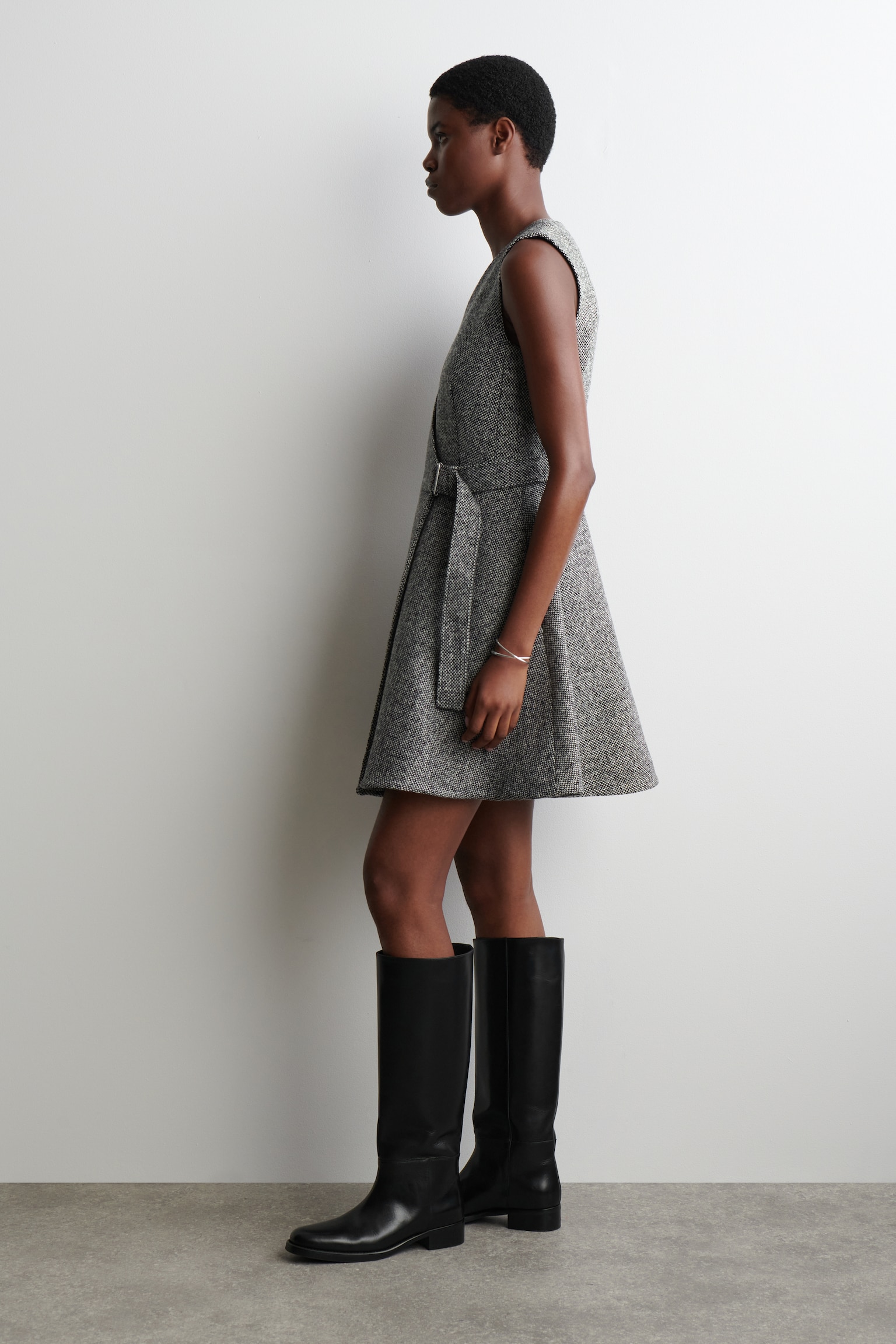 VESTIDO CORTO CRUZADO DE TWEED - GRIS - 5