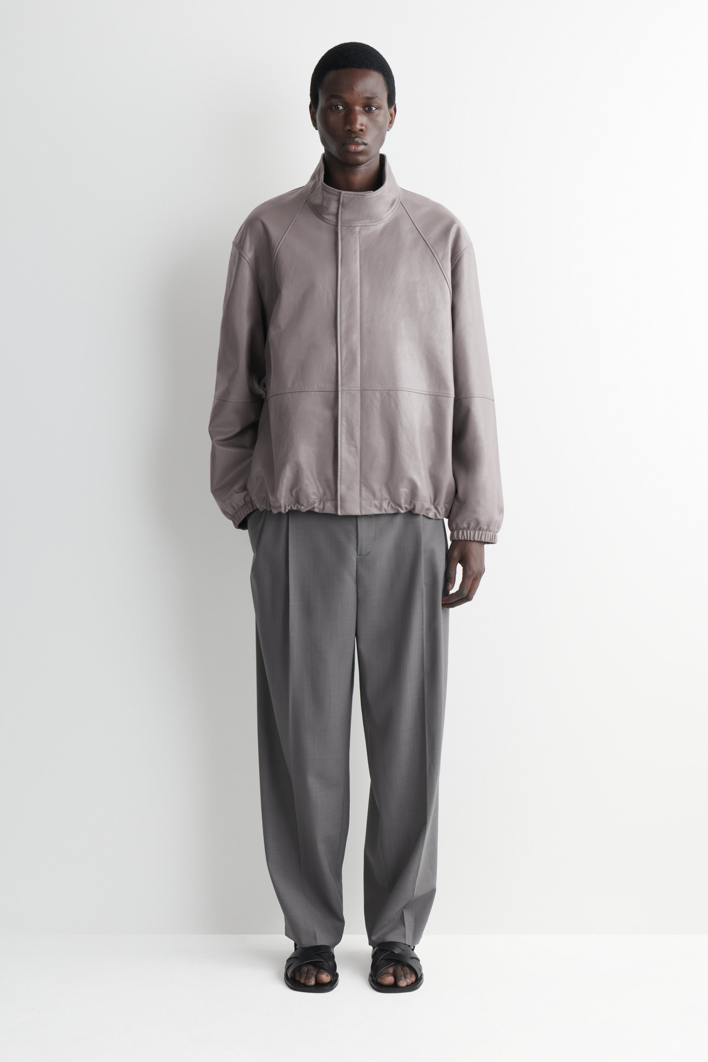 LEATHER BLOUSON JACKET - STEEL | COS