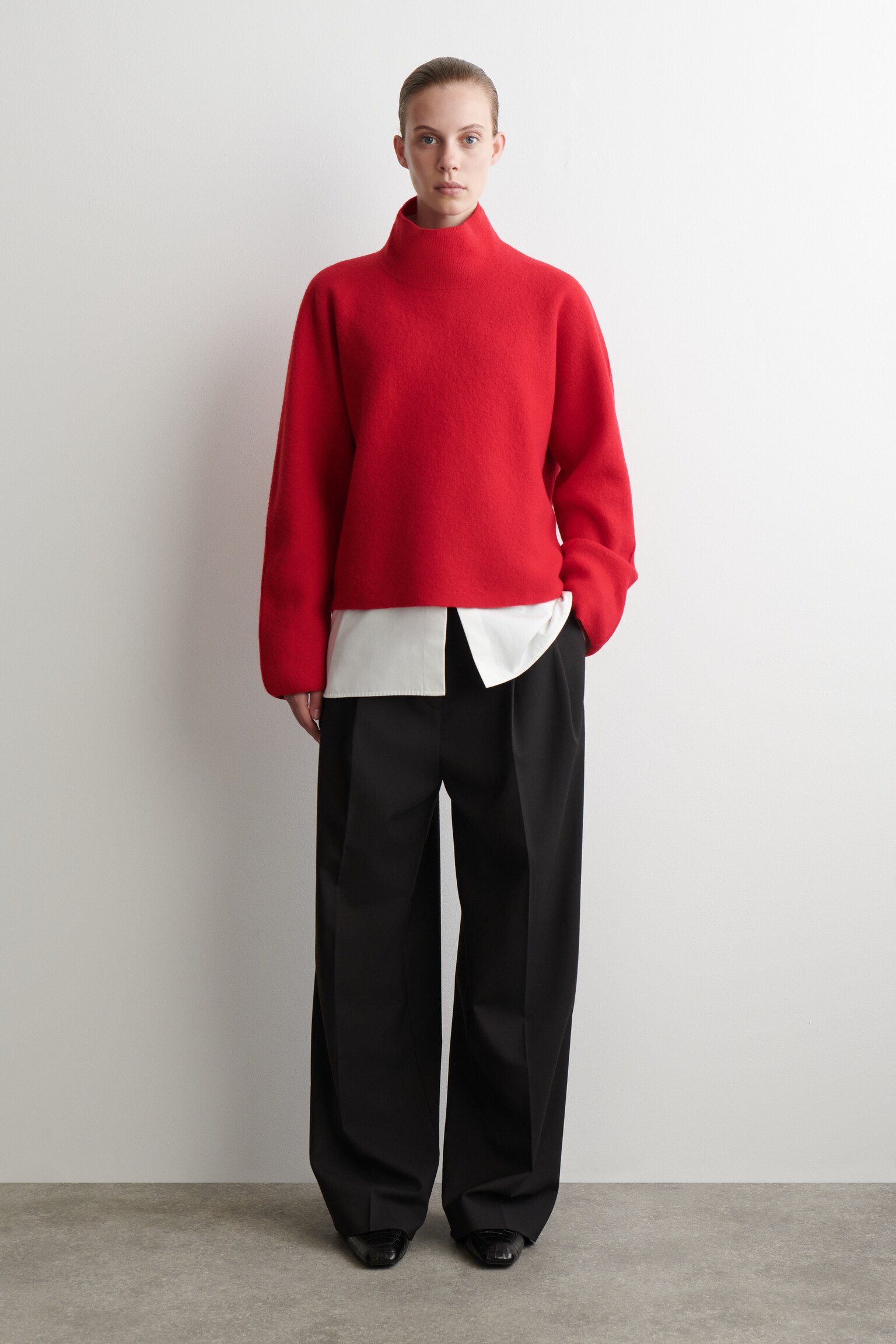 PULL À COL CHEMINÉE EN LAINE BOUILLIE - ROUGE/BEIGE/NOIR - 7