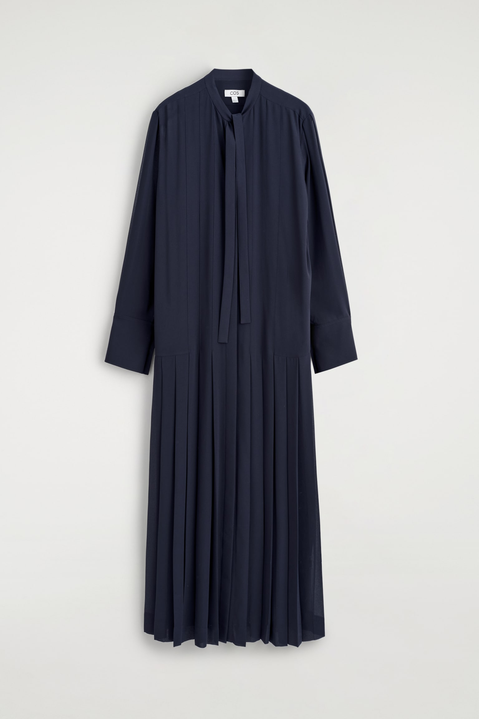 PLEATED BOW-DETAIL MIDI SHIRT DRESS - כחול נייבי - 1