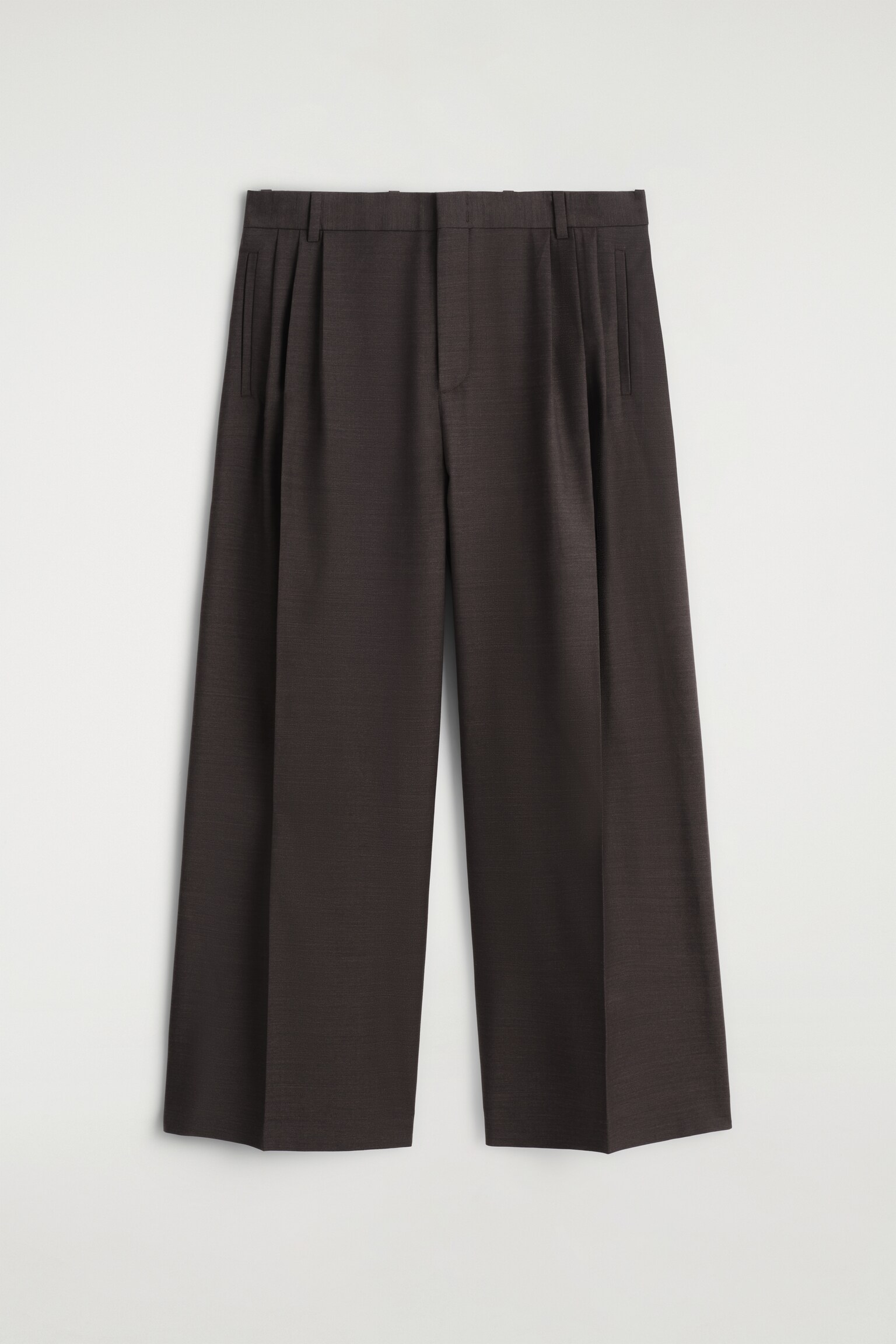 PANTALONES ANCHOS DE LANA CON PINZAS - MARRÓN OSCURO