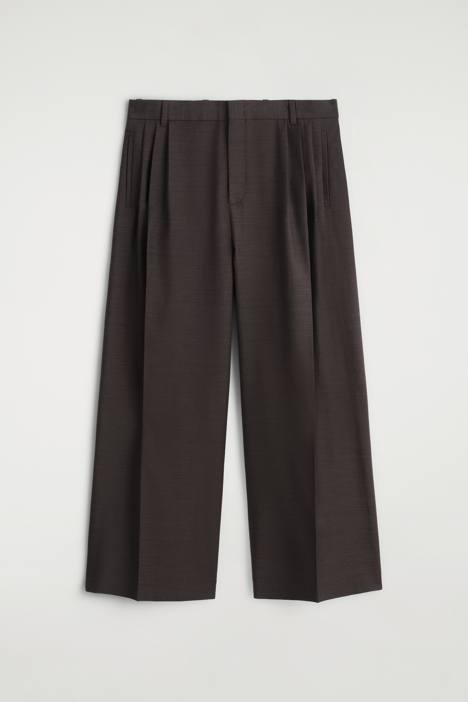 PANTALONES ANCHOS DE LANA CON PINZAS - MARRÓN OSCURO/NEGRO - 2