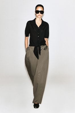 TIE-FRONT KNITTED WOOL SHIRT — BLACK 2