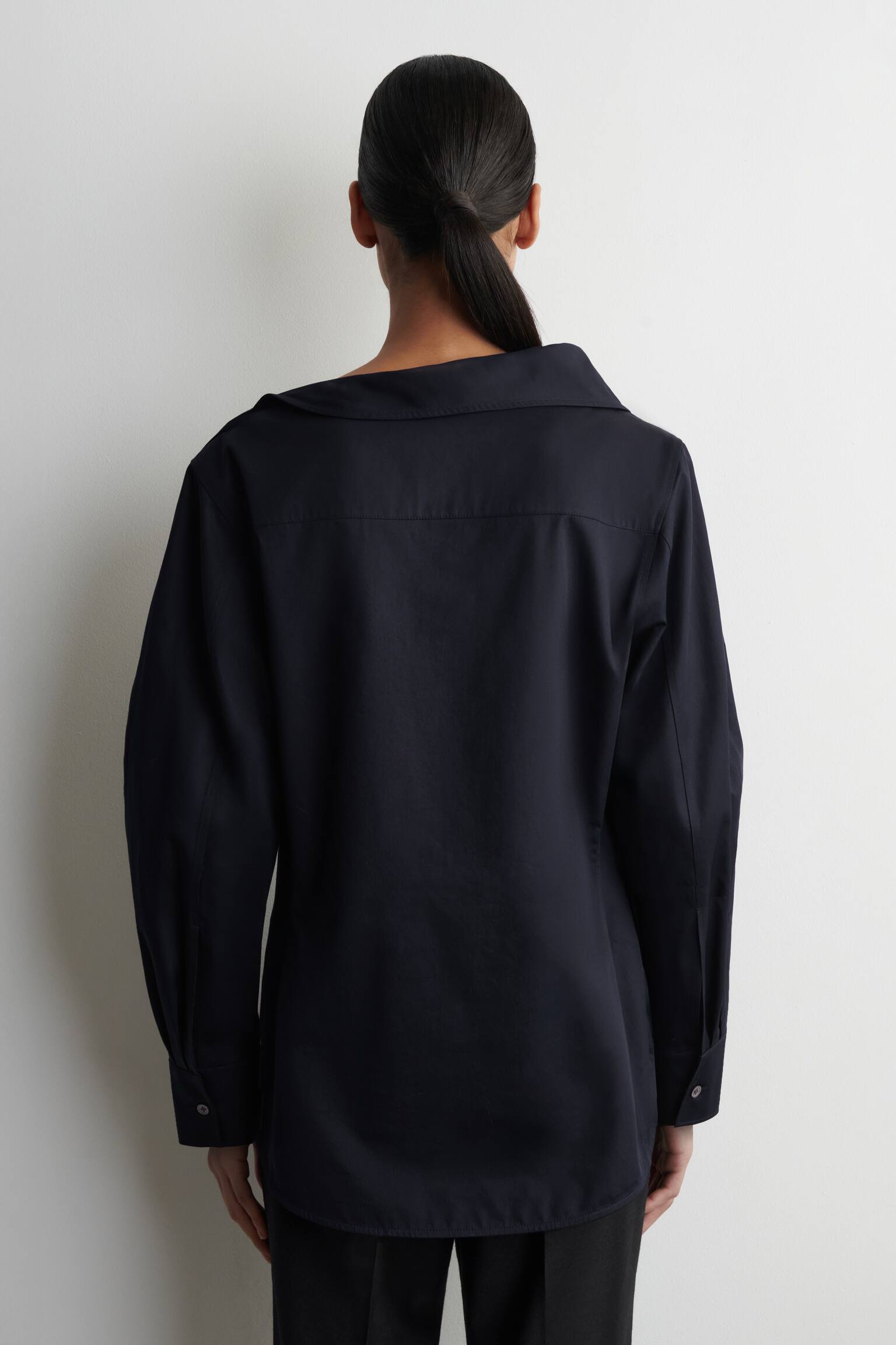 BLUSA ASIMMETRICA IN COTONE - BLU NAVY - 4