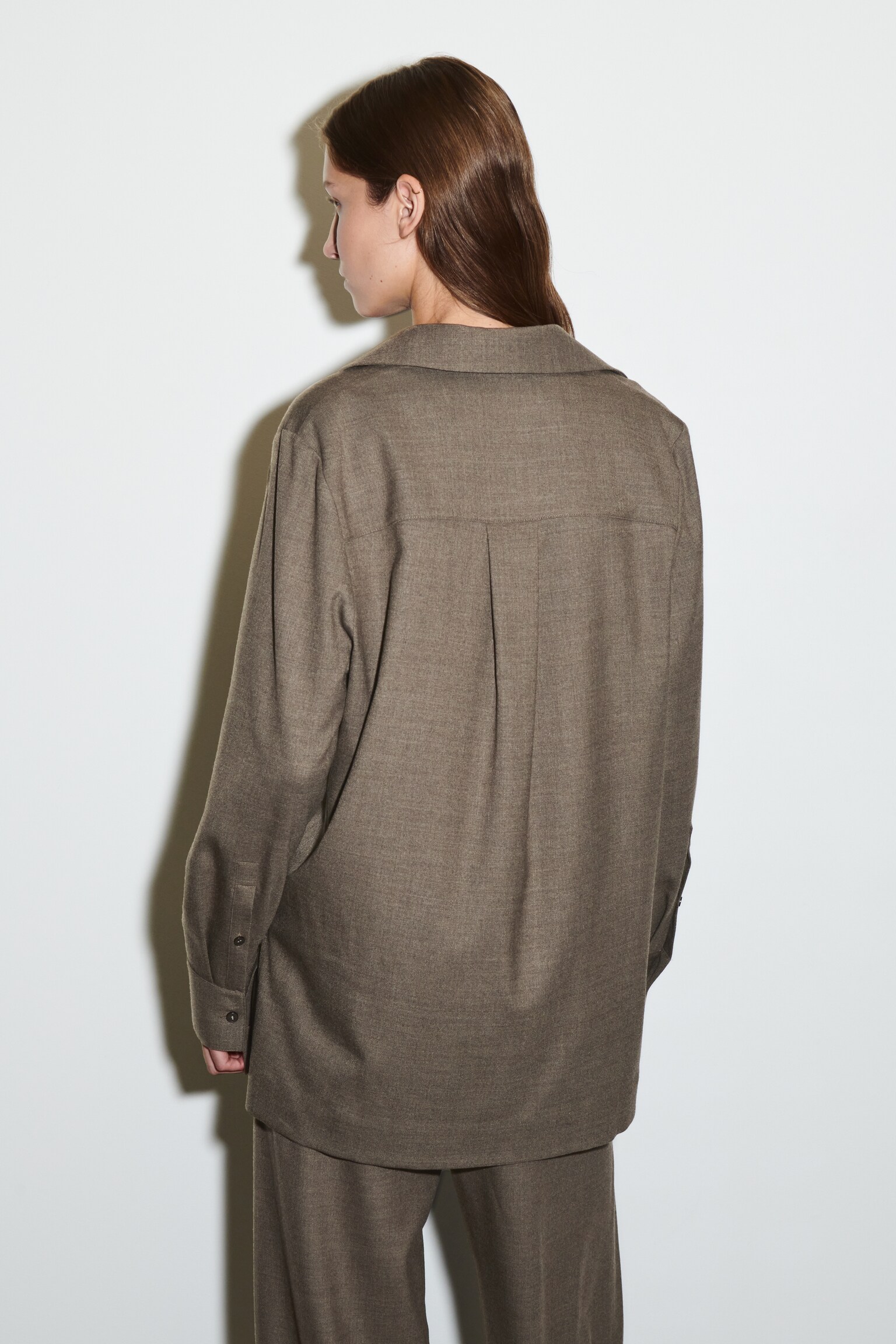 CAMICIA IN MISTO LANA CON COLLETTO APERTO - GRIGIO - 3