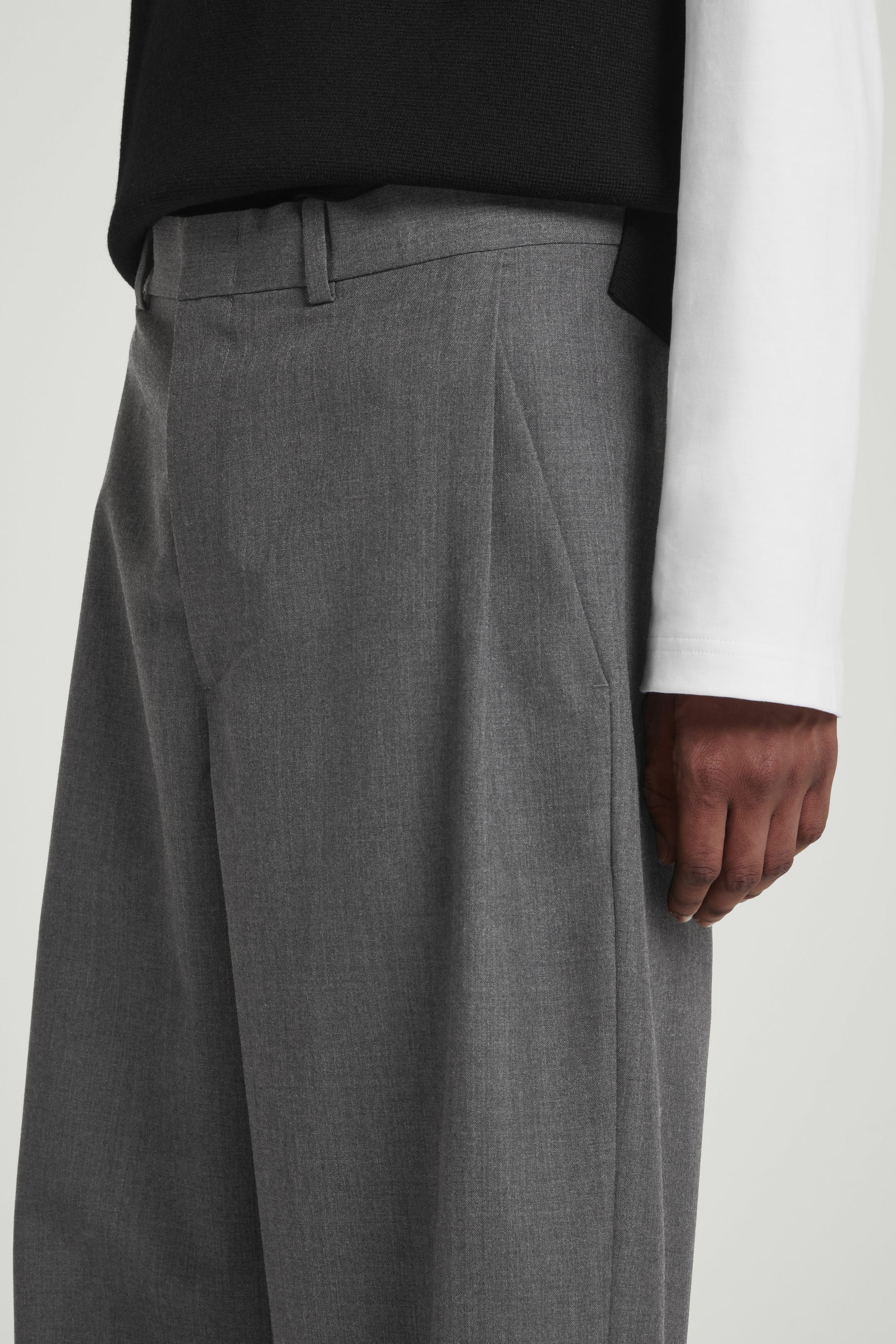 TAPERED WOOL-HOPSACK TROUSERS