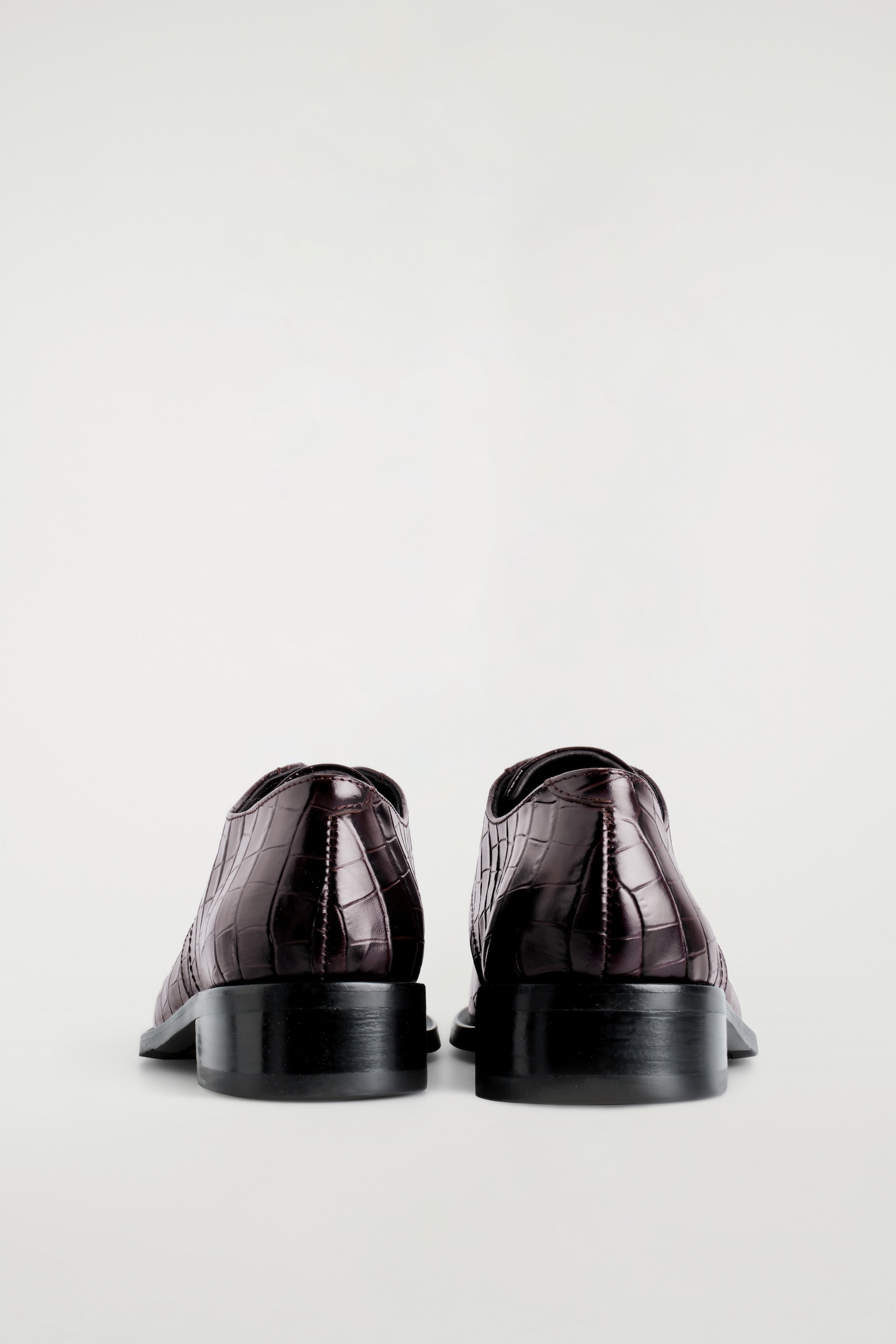 CROC-EFFECT LEATHER DERBY SHOES - DARK BROWN - 5