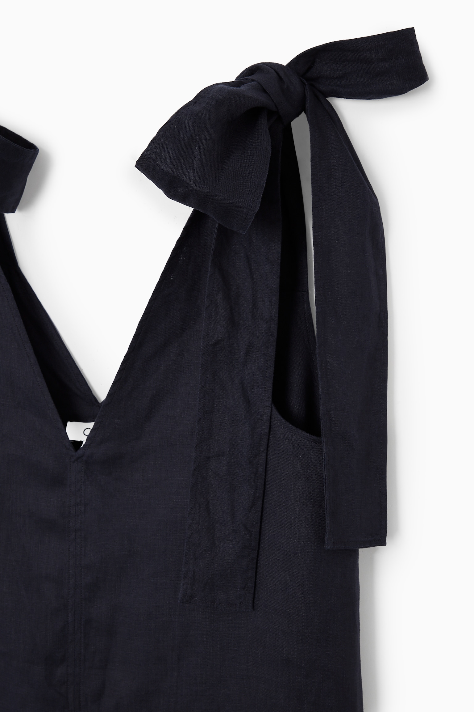 BOW-DETAIL LINEN MIDI DRESS - NAVY BLUE - 2