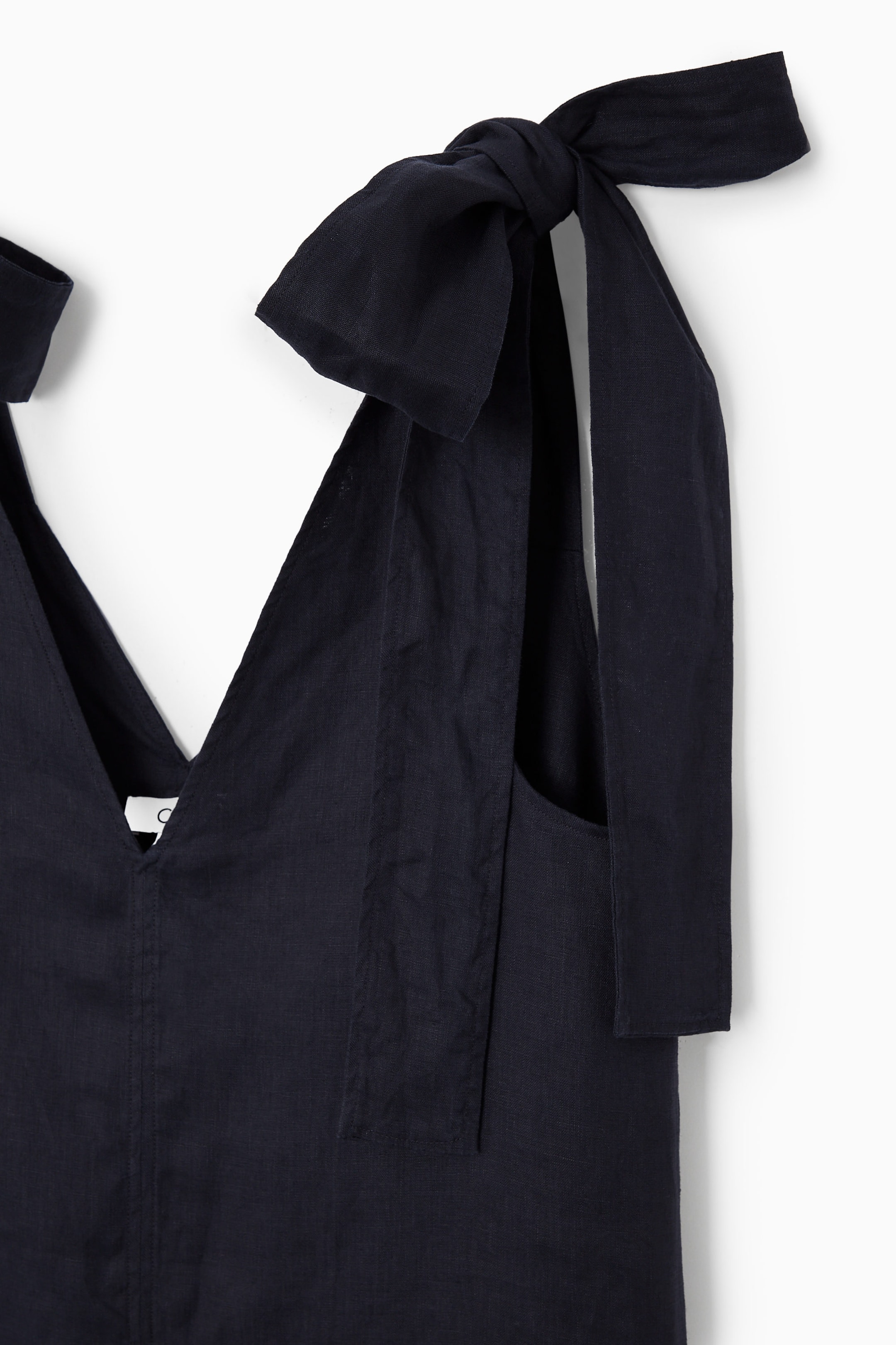 BOW-DETAIL LINEN MIDI DRESS
