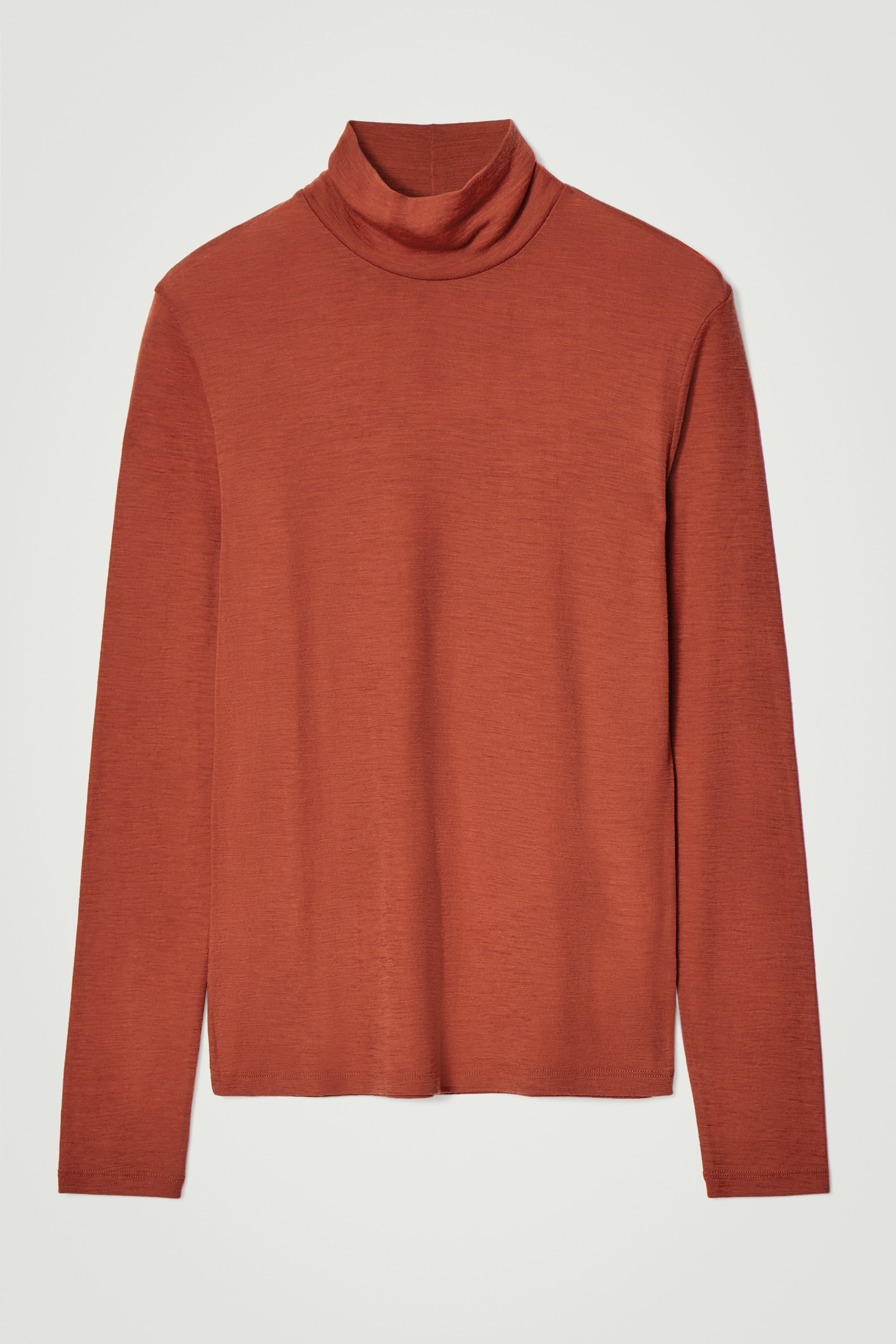 SLIM WOOL-JERSEY ROLL-NECK TOP - RED/ČERNÁ/TMAVĚ ŠEDÁ/TMAVĚ HNĚDÁ