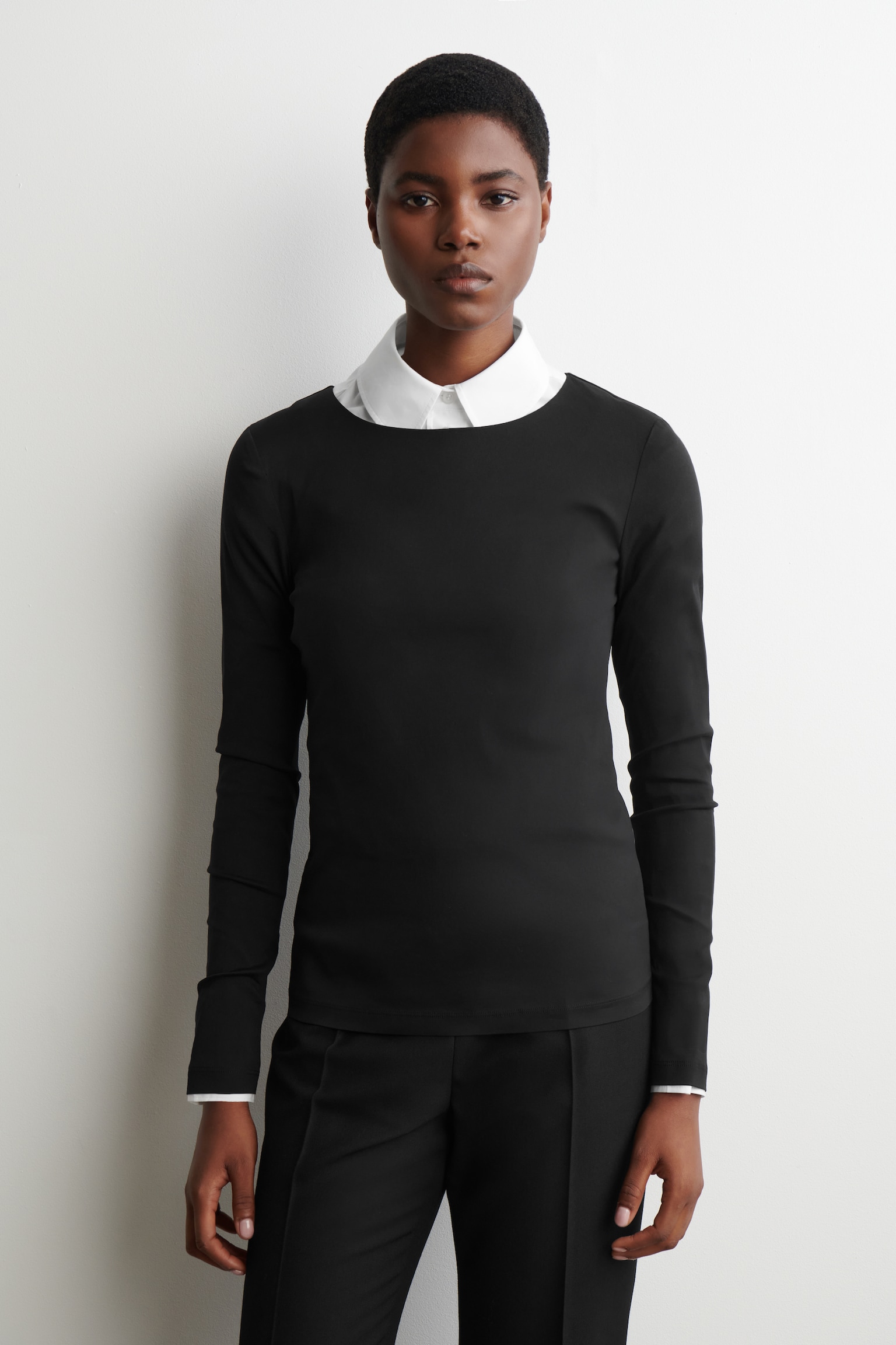 COTTON LONG-SLEEVED TOP - BLACK/KHAKI