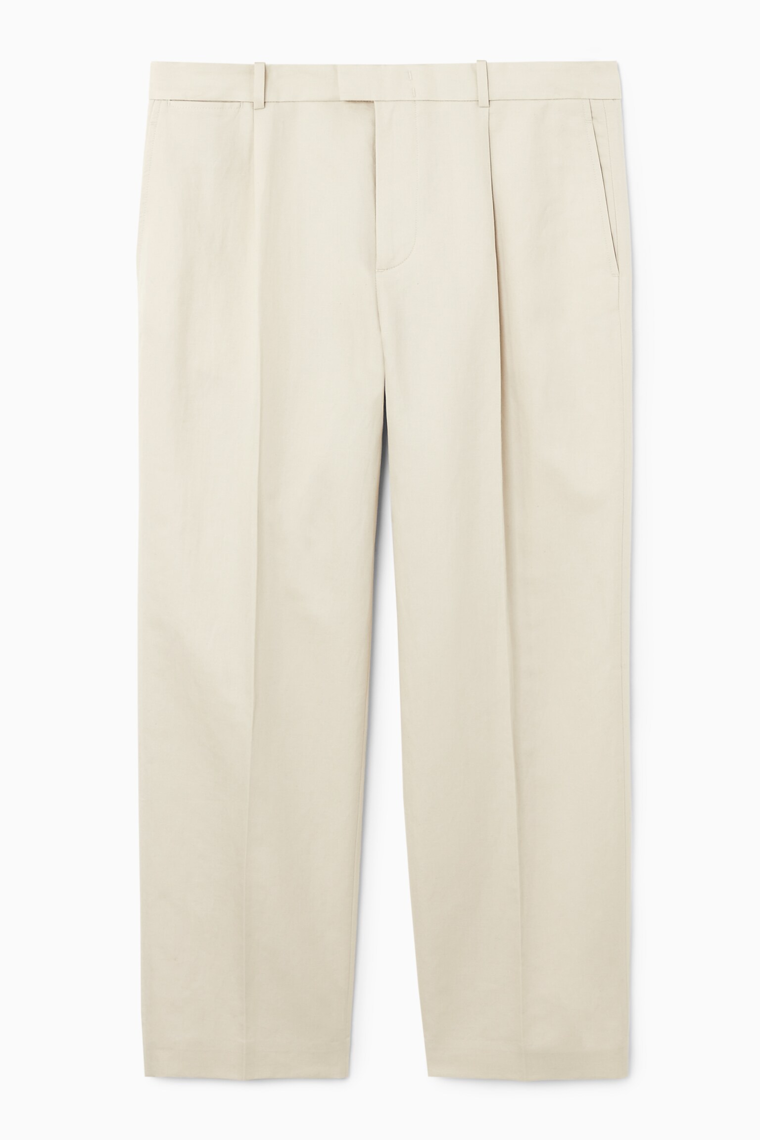 PLEATED LINEN STRAIGHT-LEG TROUSERS - LIGHT BEIGE/BLACK/GREEN