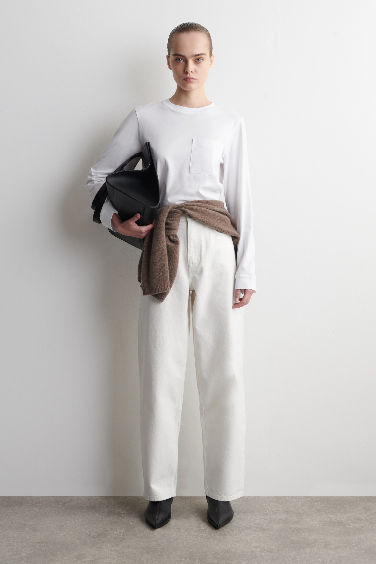 T-SHIRT À MANCHES LONGUES EN COTON - BLANC/GRIS CHINÉ - 6