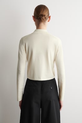 POCKET-DETAIL KNITTED COTTON CARDIGAN — OFF-WHITE 3