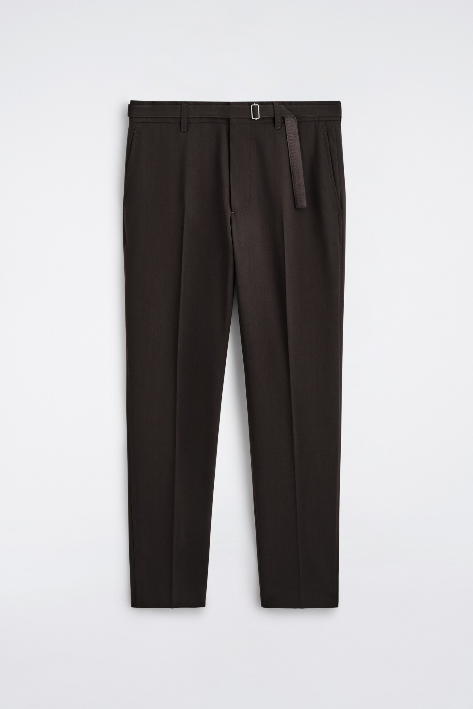 PANTALONI SLIM IN MISTO LANA CON CINTURA - MARRONE SCURO