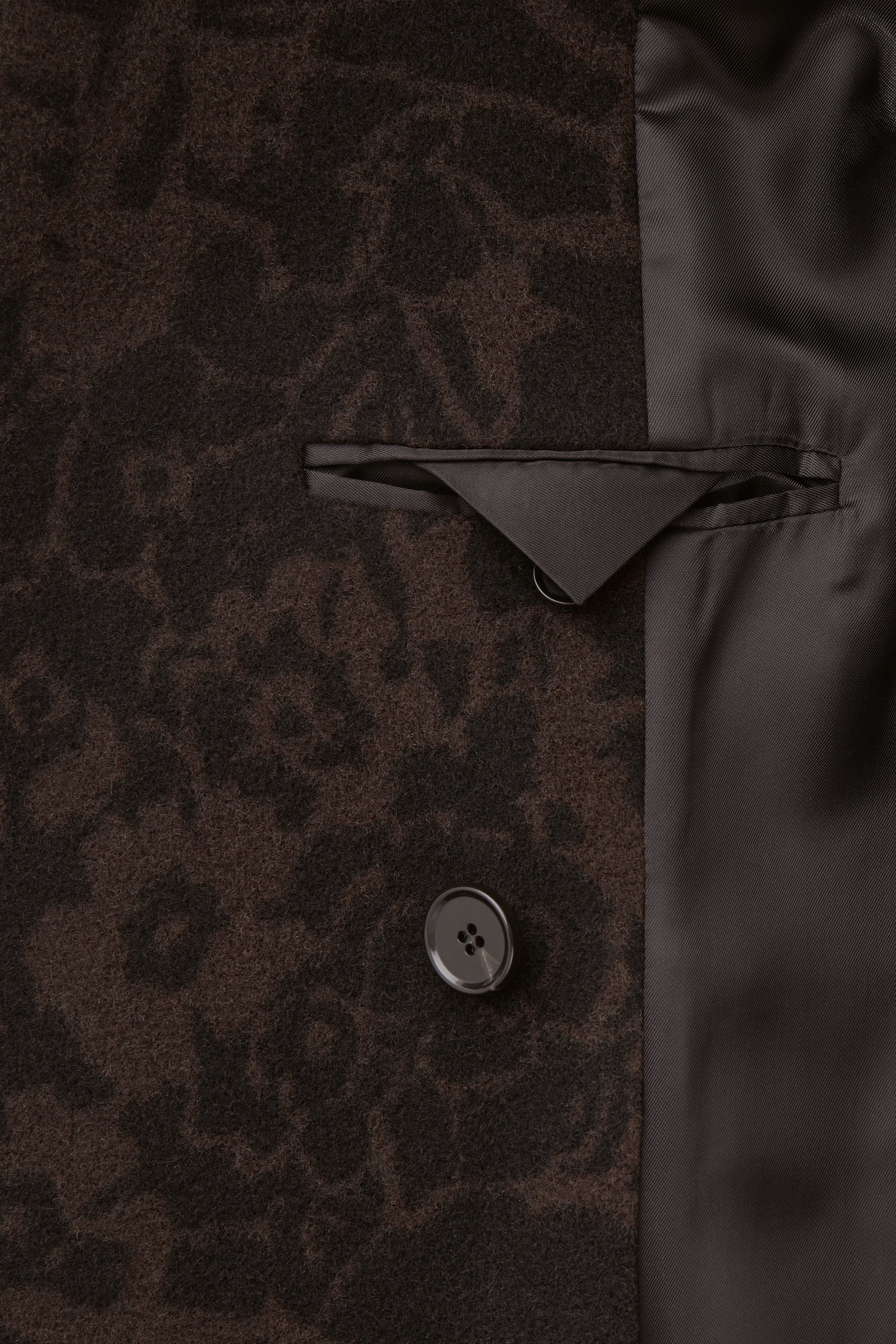 OVERSIZED DOUBLE-BREASTED FLORAL-PRINT WOOL COAT - DARK