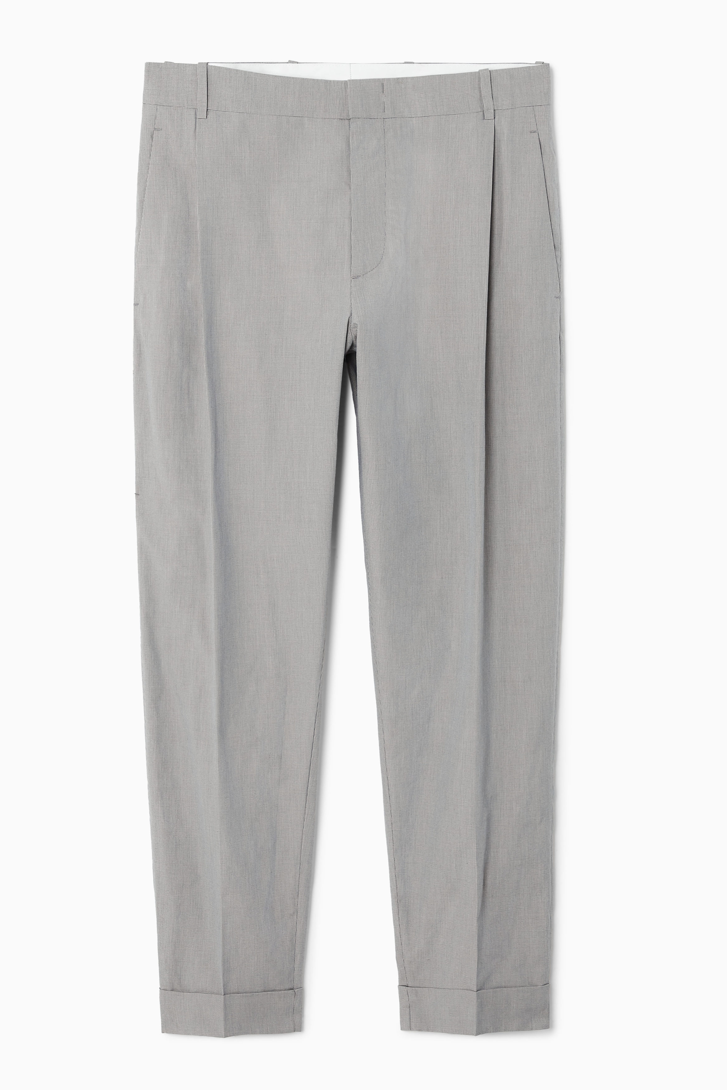 CROPPED MICRO-HOUNDSTOOTH TAPERED TROUSERS - BEIGE
