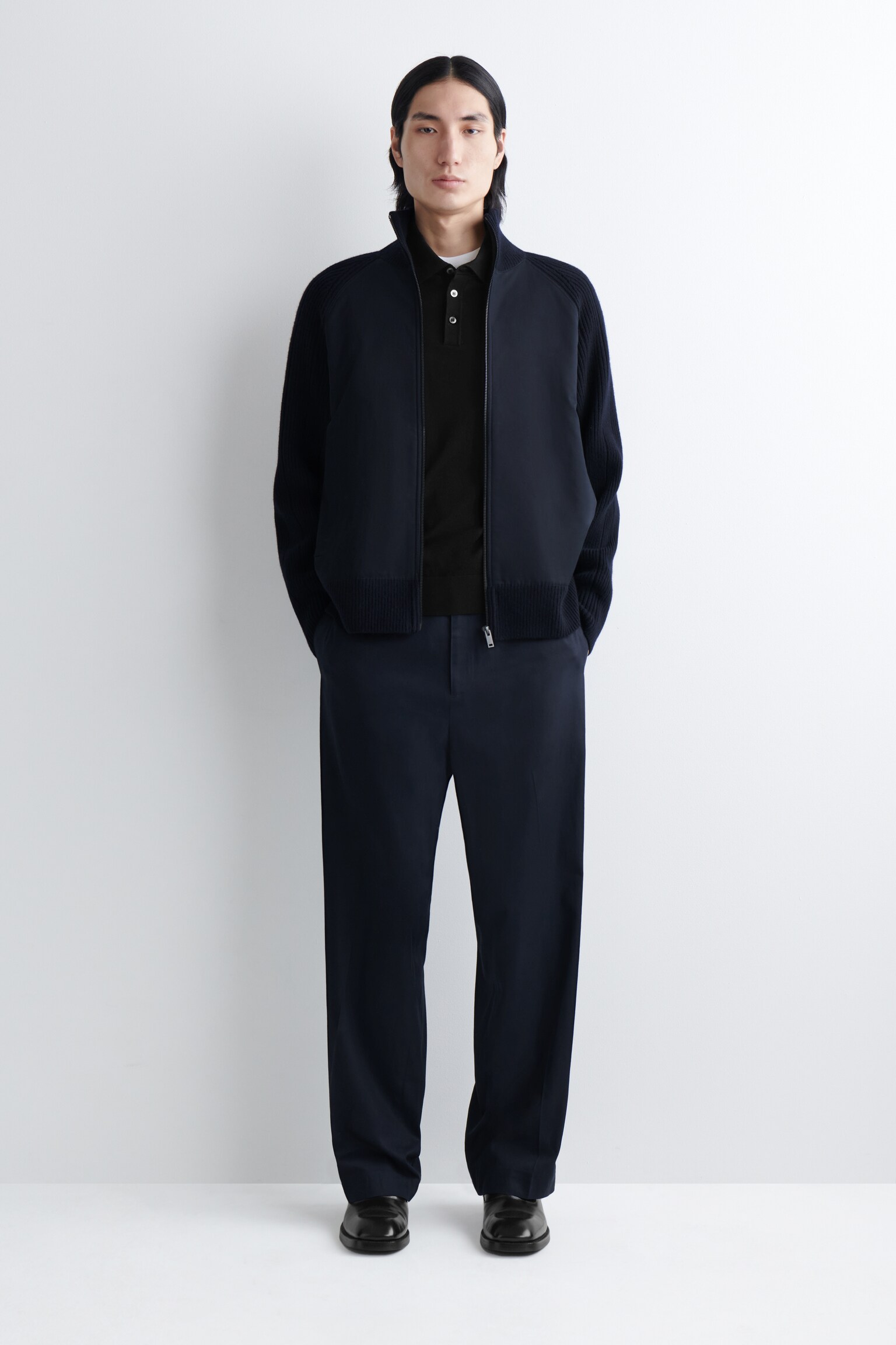 TRAININGSJACKE AUS MERINOWOLLE MIT BAUMWOLLPARTIE - NAVYBLAU - 1