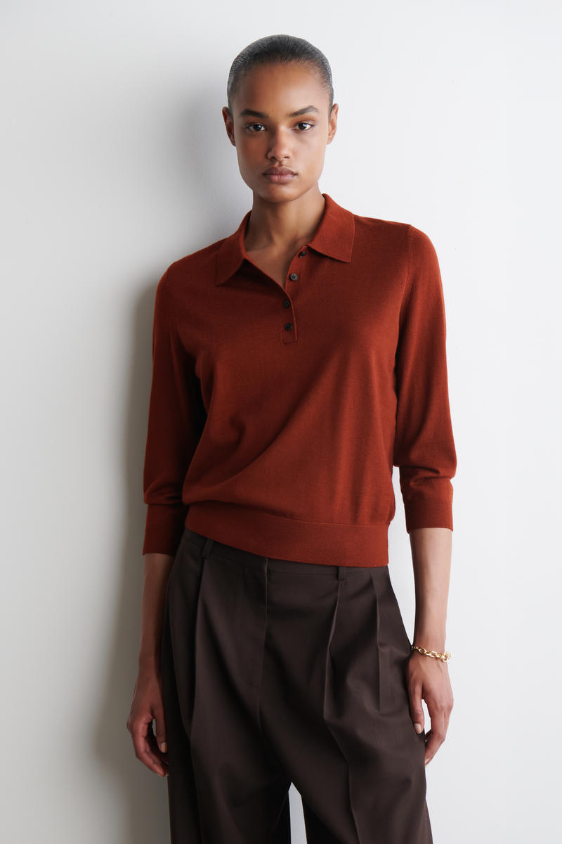 Cos Merino Wool Polo Jumper In Red