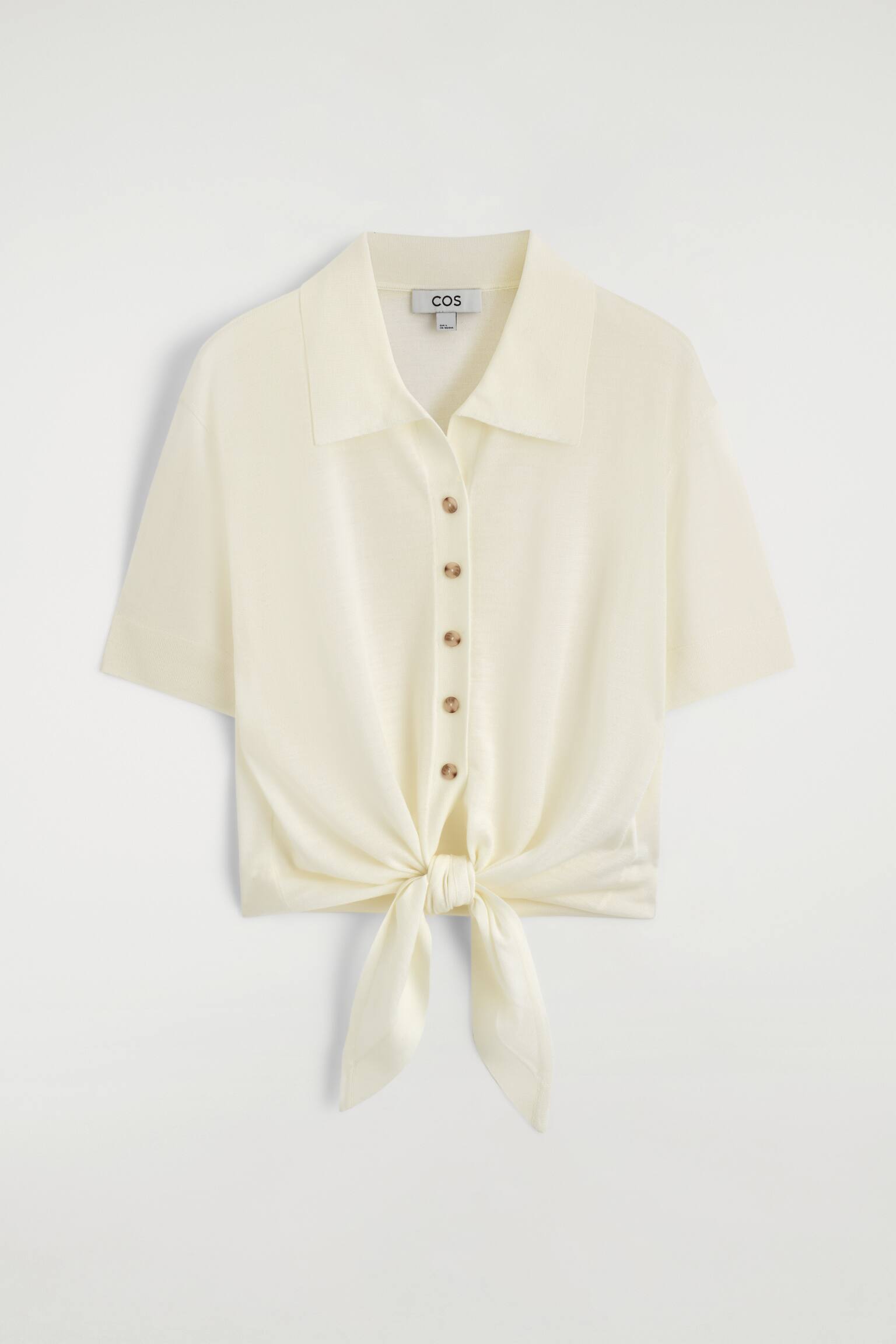 TIE-FRONT KNITTED WOOL SHIRT - לבן/שחור - 1